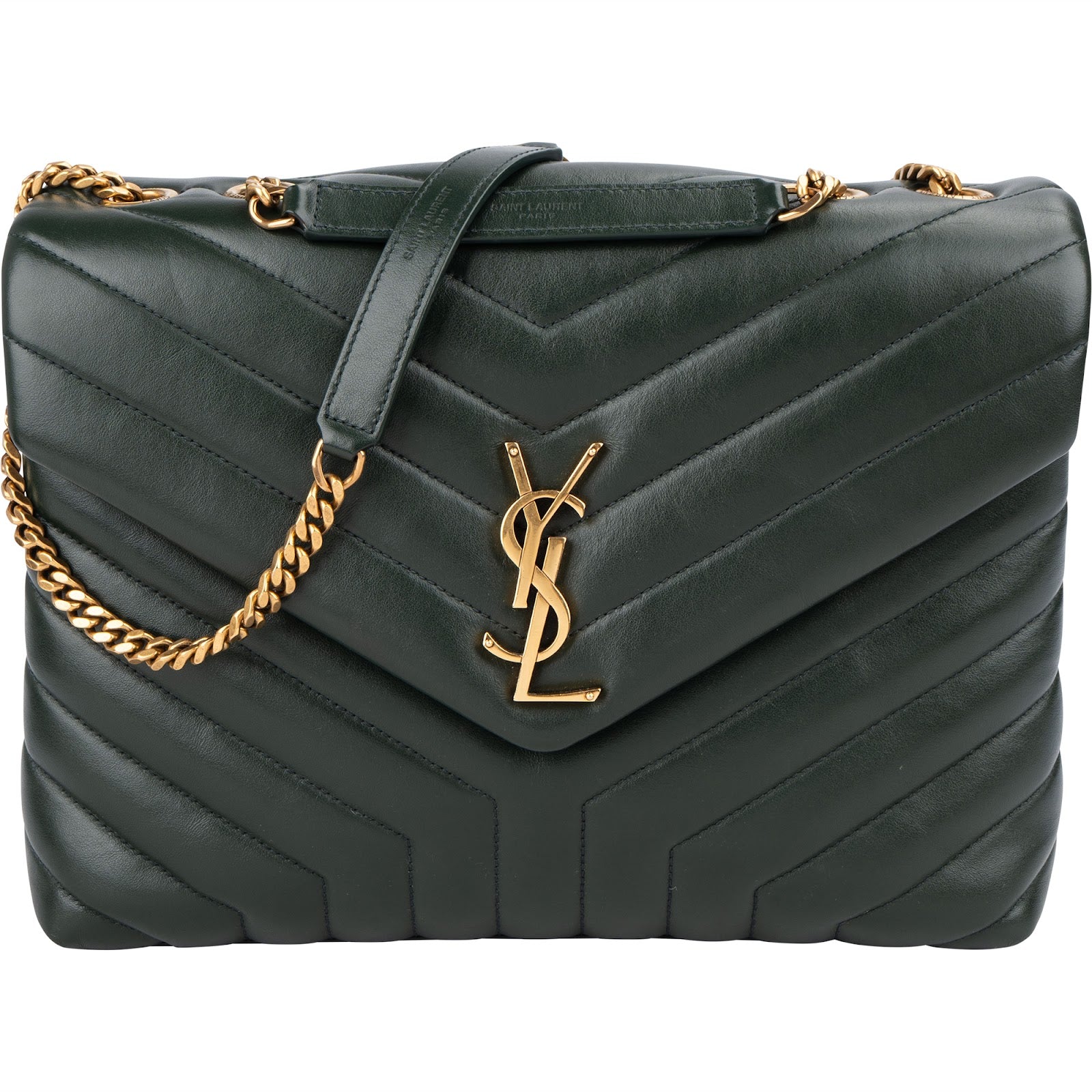 Yves Saint Laurent Dark Green Quilted Calfskin Medium Loulou Schultertasche