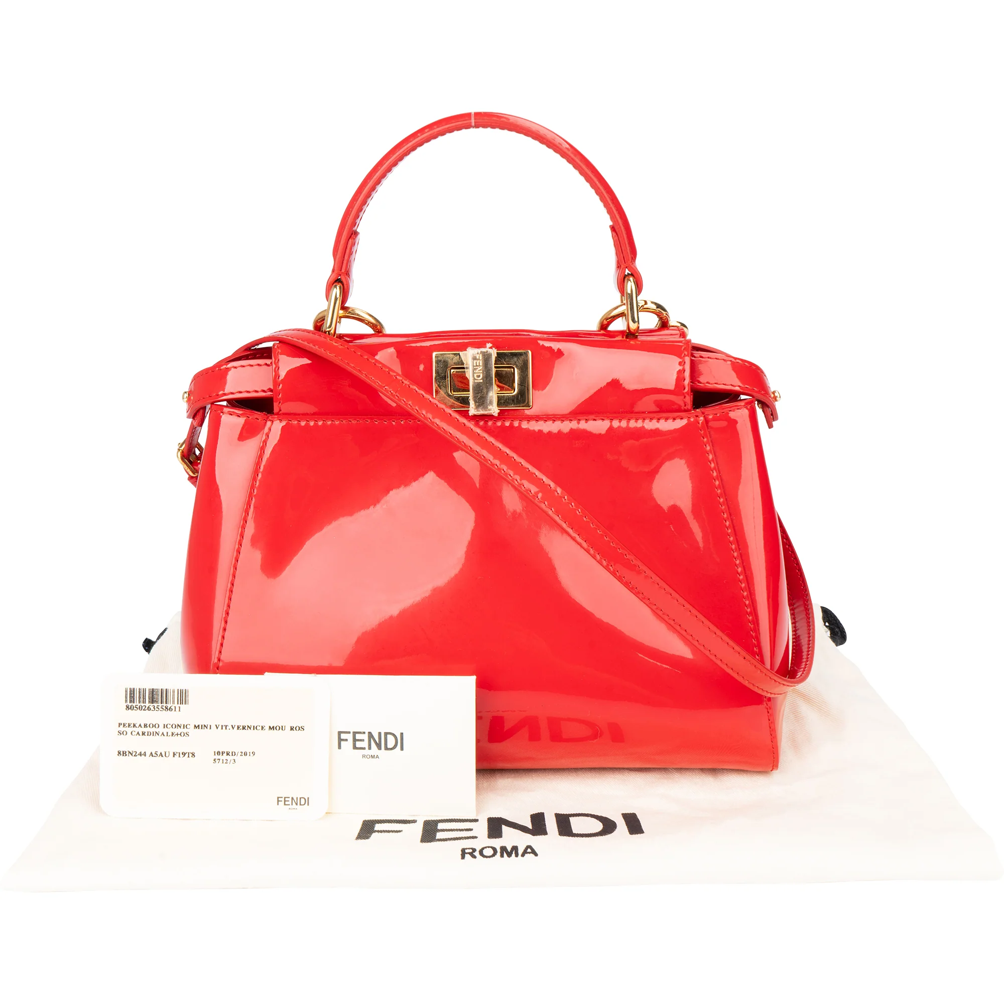 Fendi Red Patent Leather Peekaboo Handbag