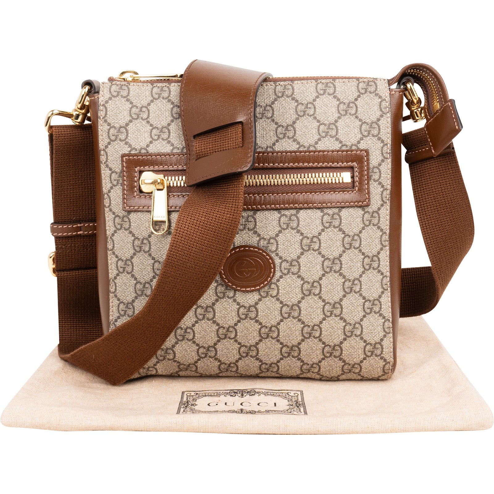 GUCCI Monogram GG Supreme Interlocking G Messenger Crossbody Bag