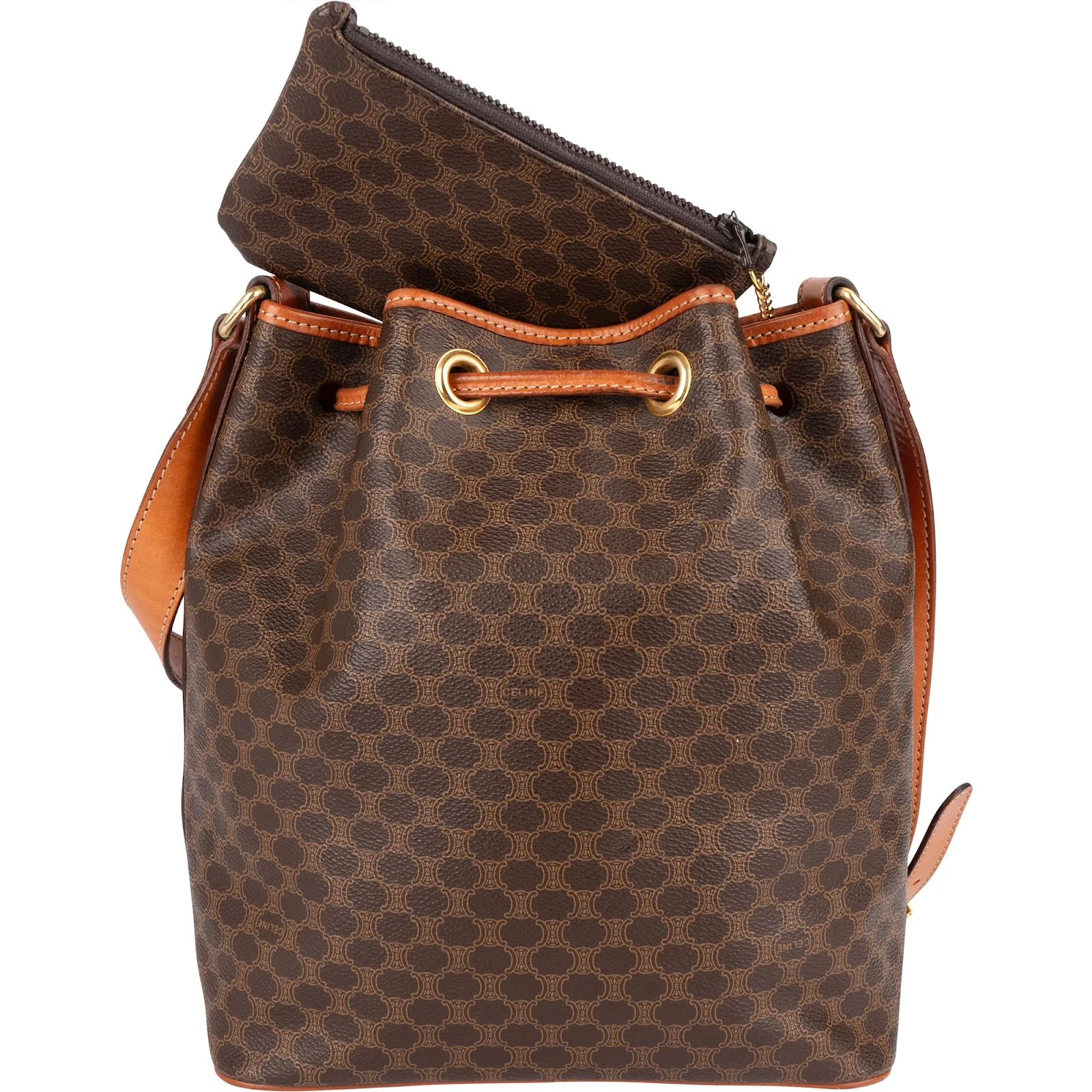 Celine Monogram Macadam Drawstring Bucket Shoulder Bag