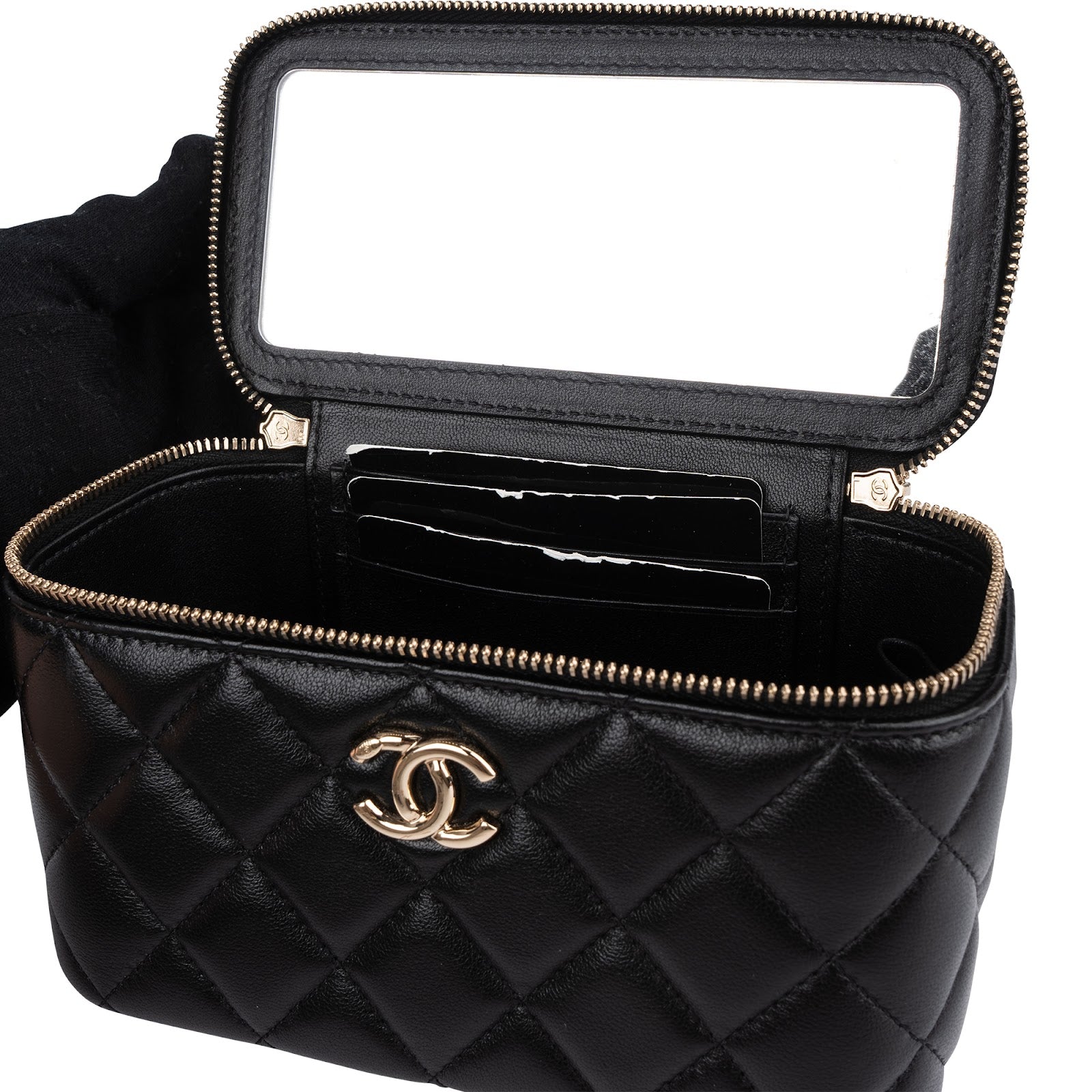 Chanel Quilted Lambskin Vanity Case Crossbody Handbag