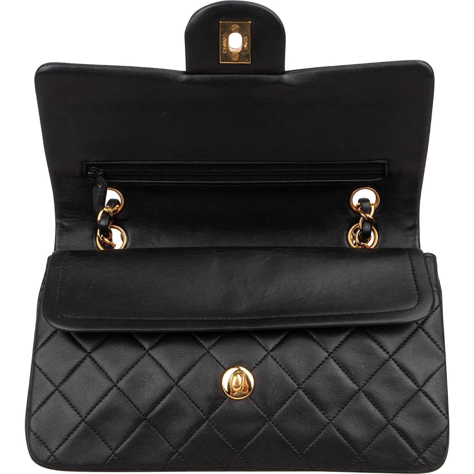Chanel Quilted Lambskin Small 24K Gold Double Flap Shoulder Bag
