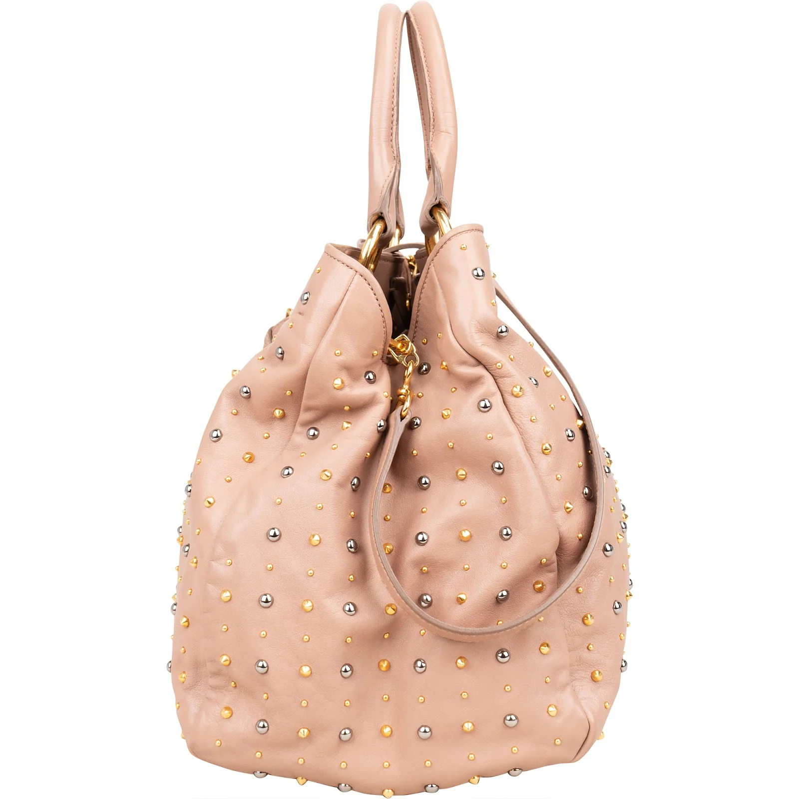 Miu Miu Studded Vitello Lux Tote Handbag