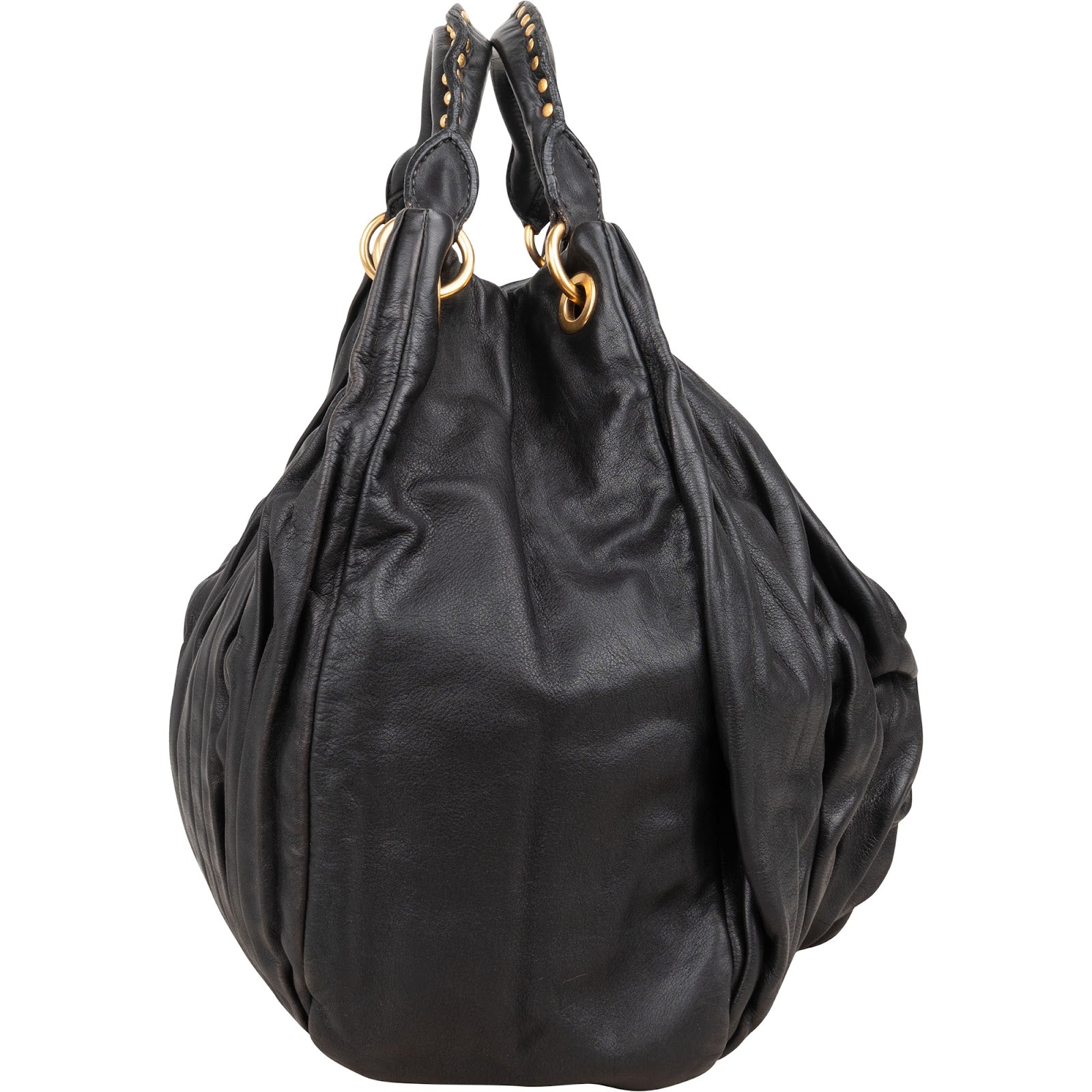 Miu Miu Nappa Leather Studded Hobo Handbag