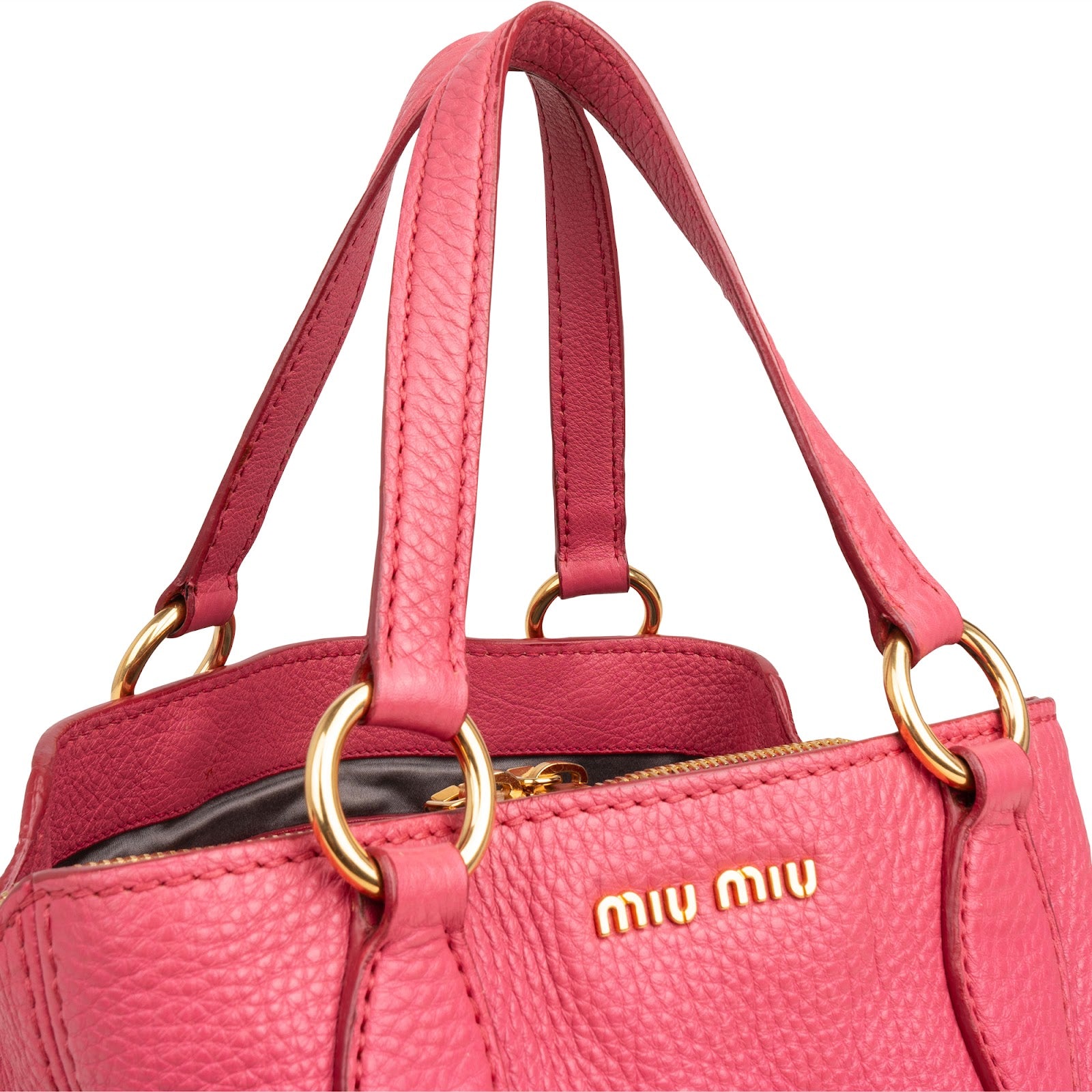 Miu Miu Vitello Pink Grained Leather Tote Handbag