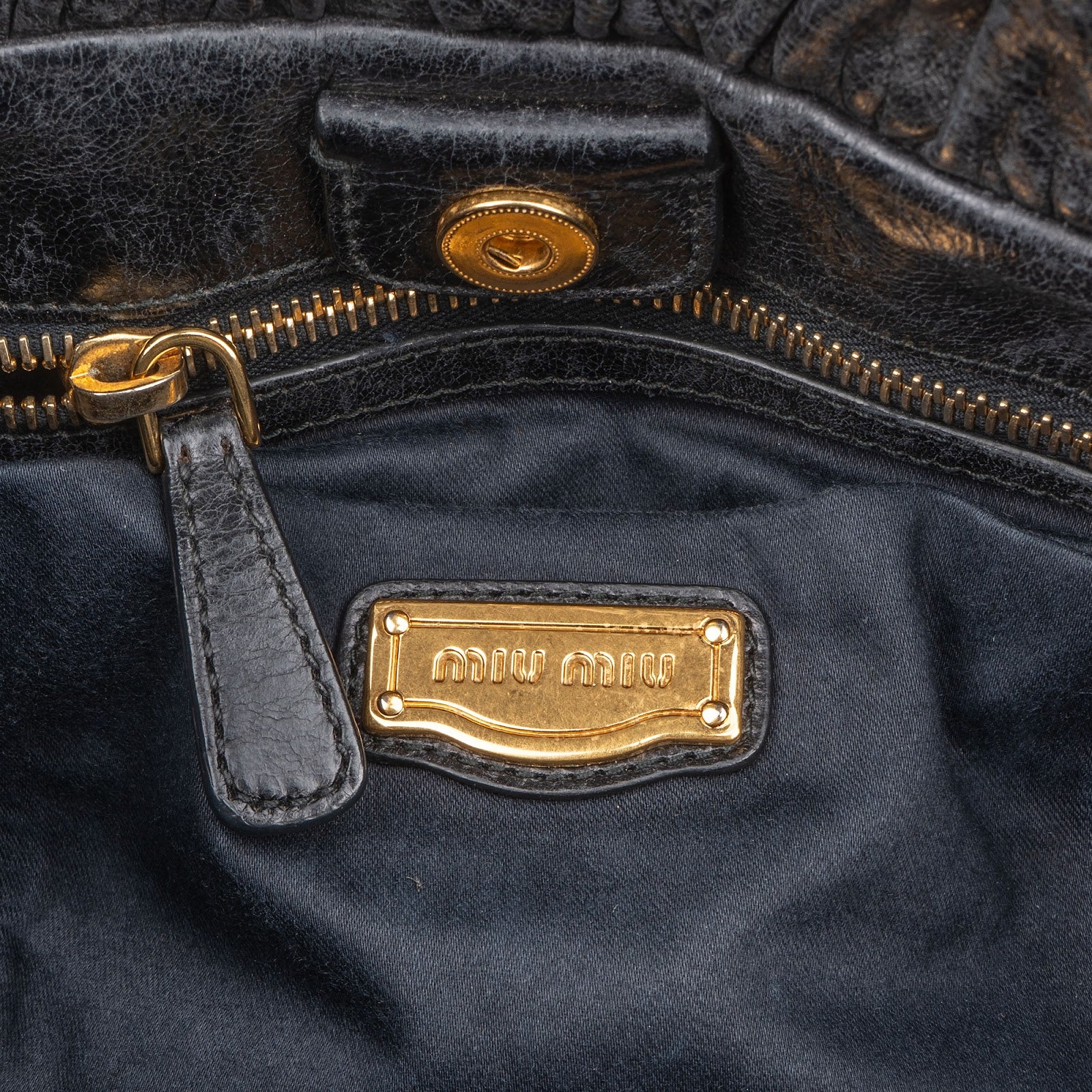 Miu Miu Black Vitello Lux Leather Satchel Handbag