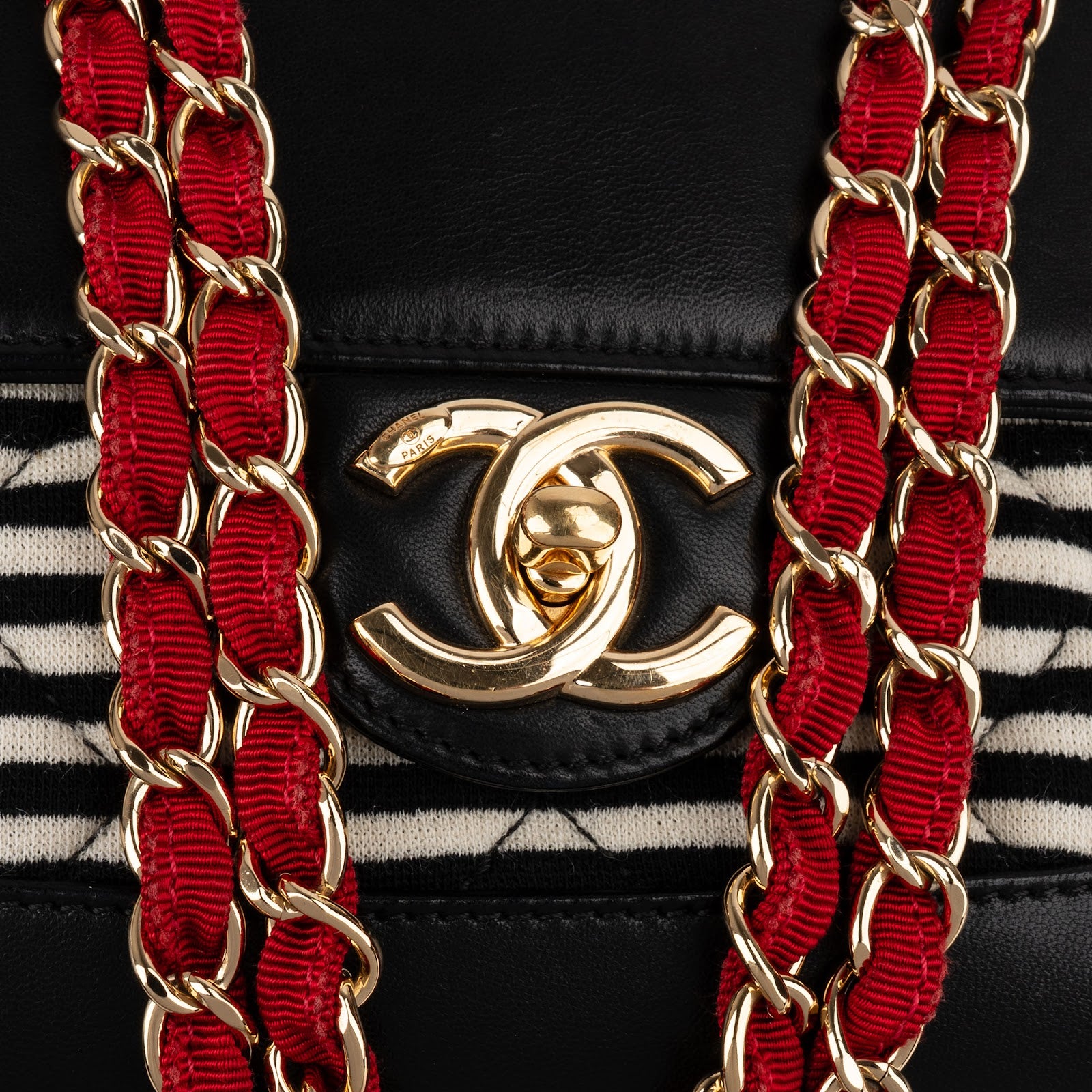 Chanel - Striped Cotton Single Flap Shoulder Bag