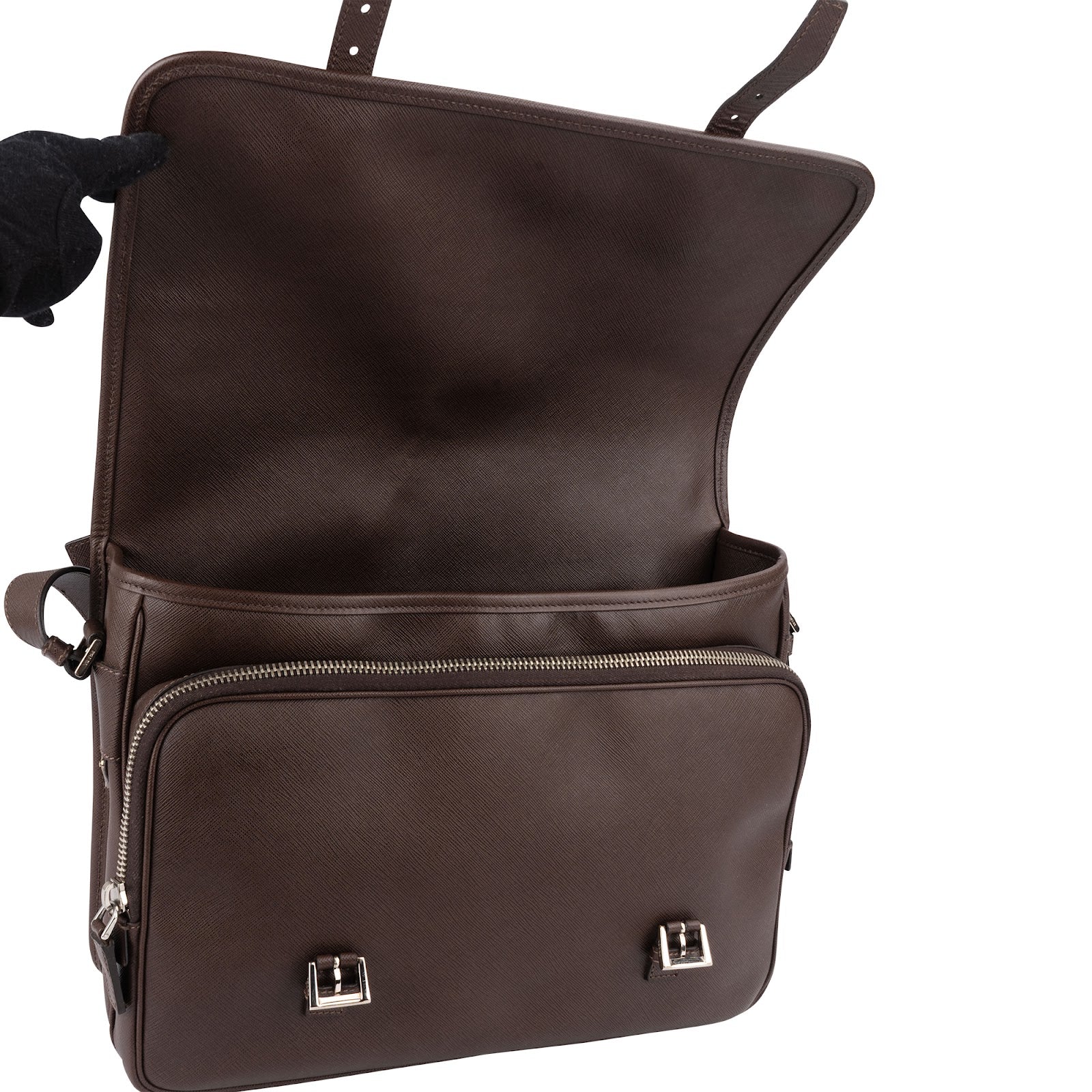 Prada Saffiano Leather Triangle Messenger Crossbody Bag