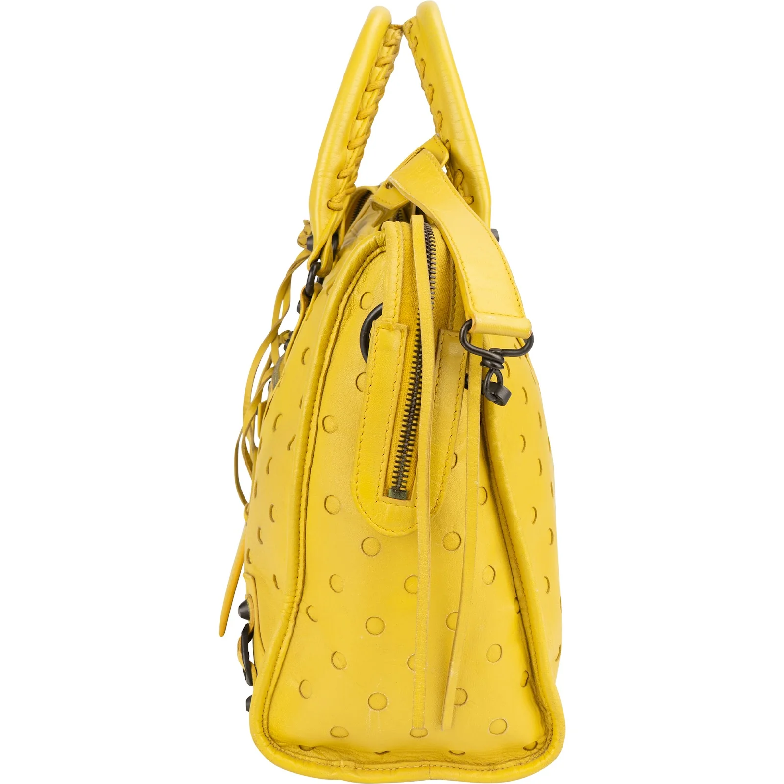 Balenciaga Yellow Perforated Leather City Handbag