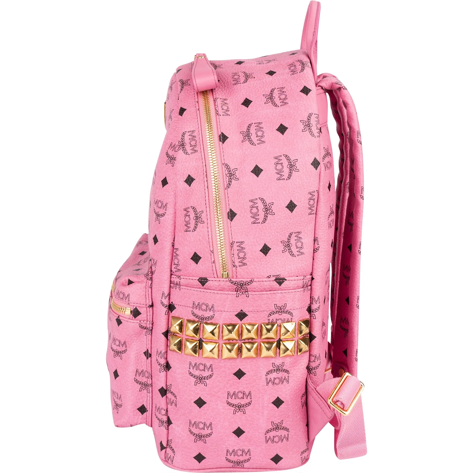 MCM Monogram Visetos Pink Stark Studded Backpack