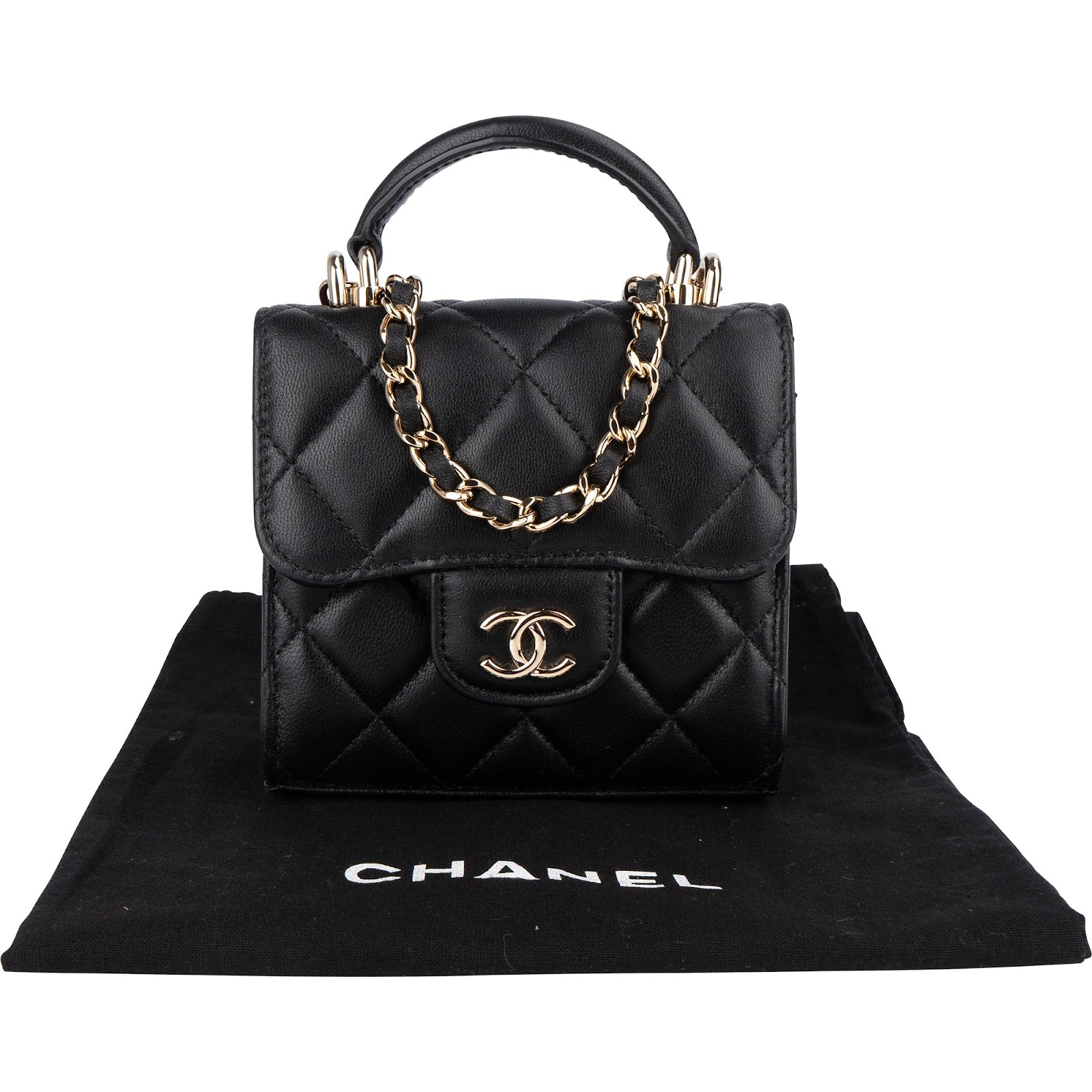Chanel Quilted Lambskin Mini Single Flap with Top Handle Crossbody Bag