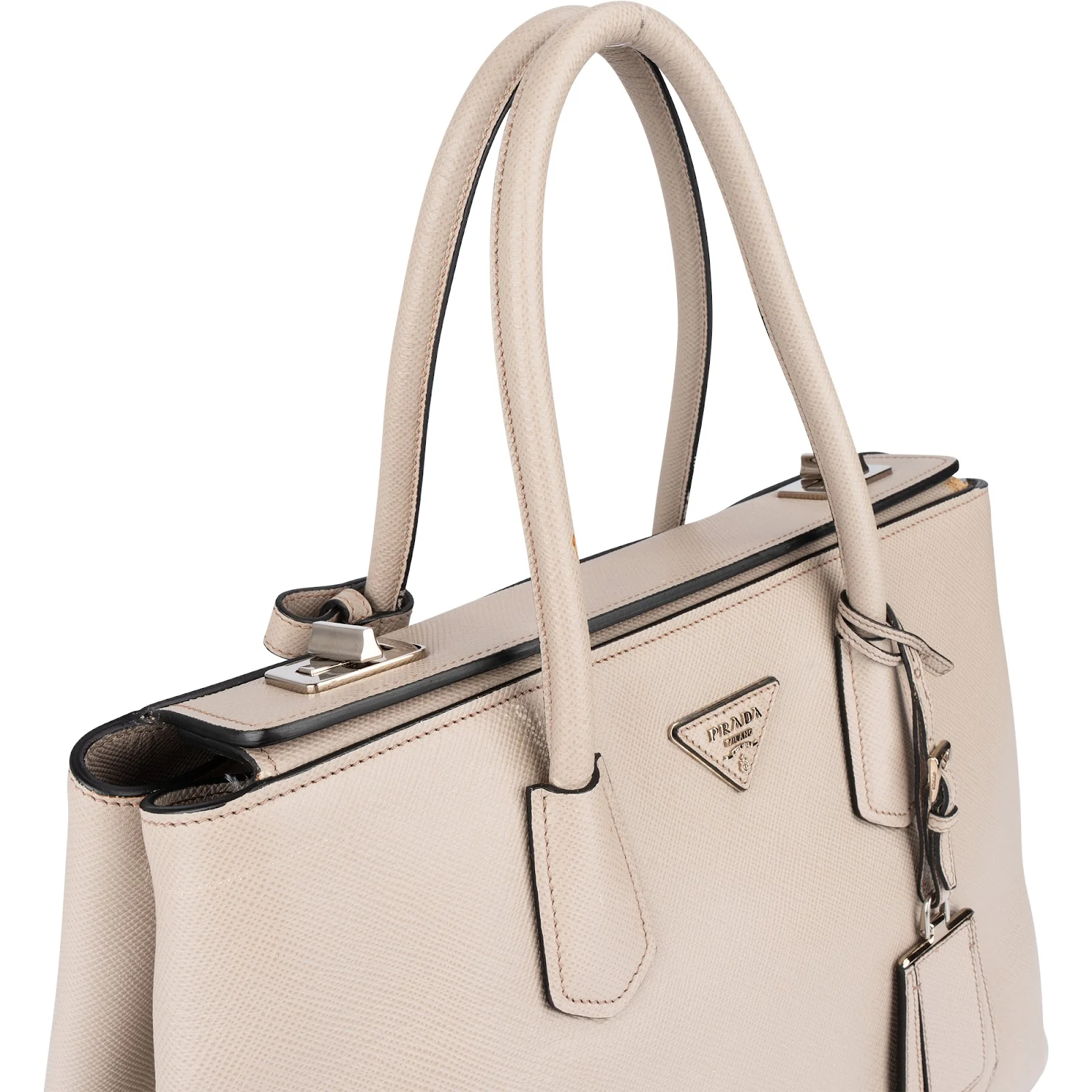 Prada Grey Saffiano Leather Turnlock Double Handbag