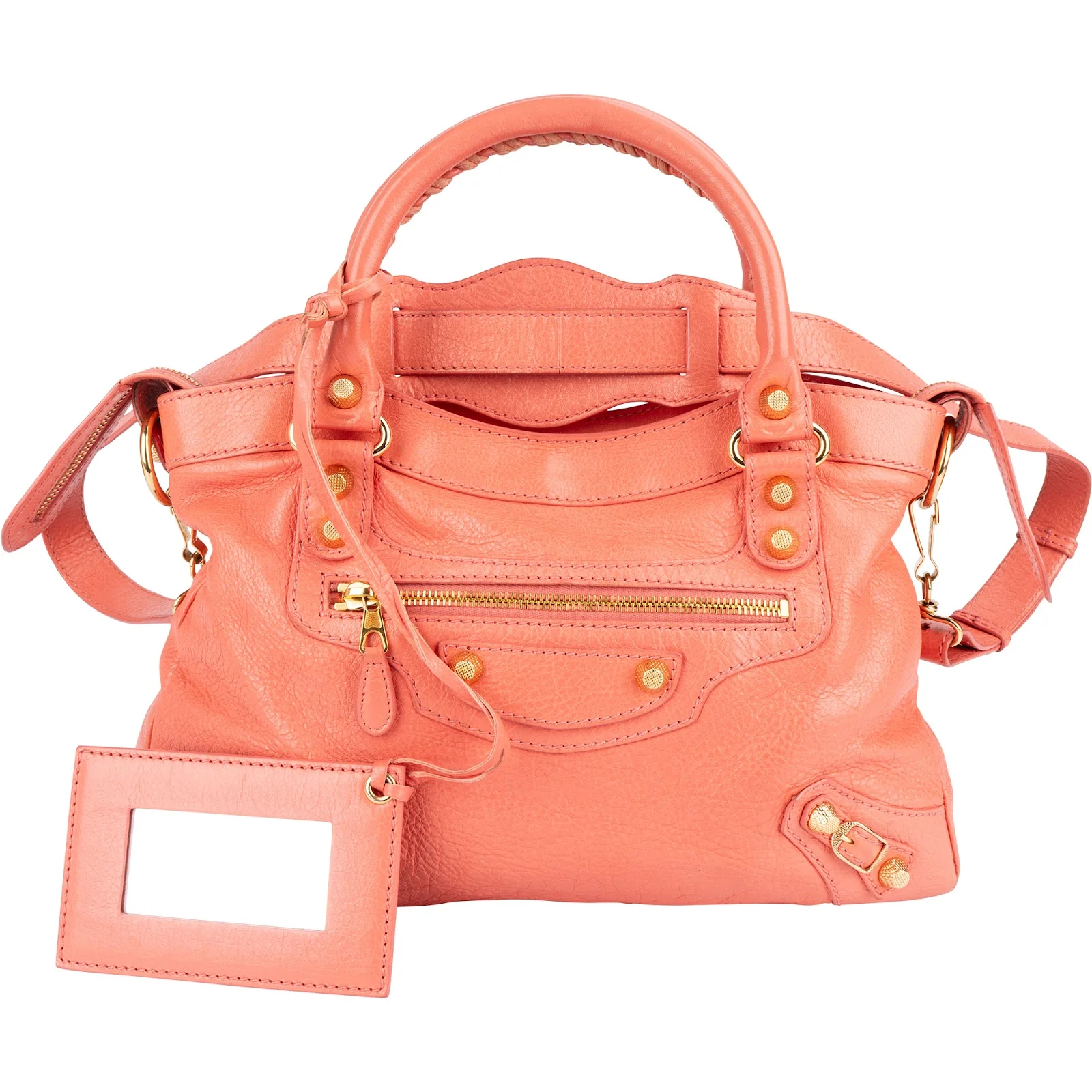 Balenciaga Coral Leather Small City Handbag