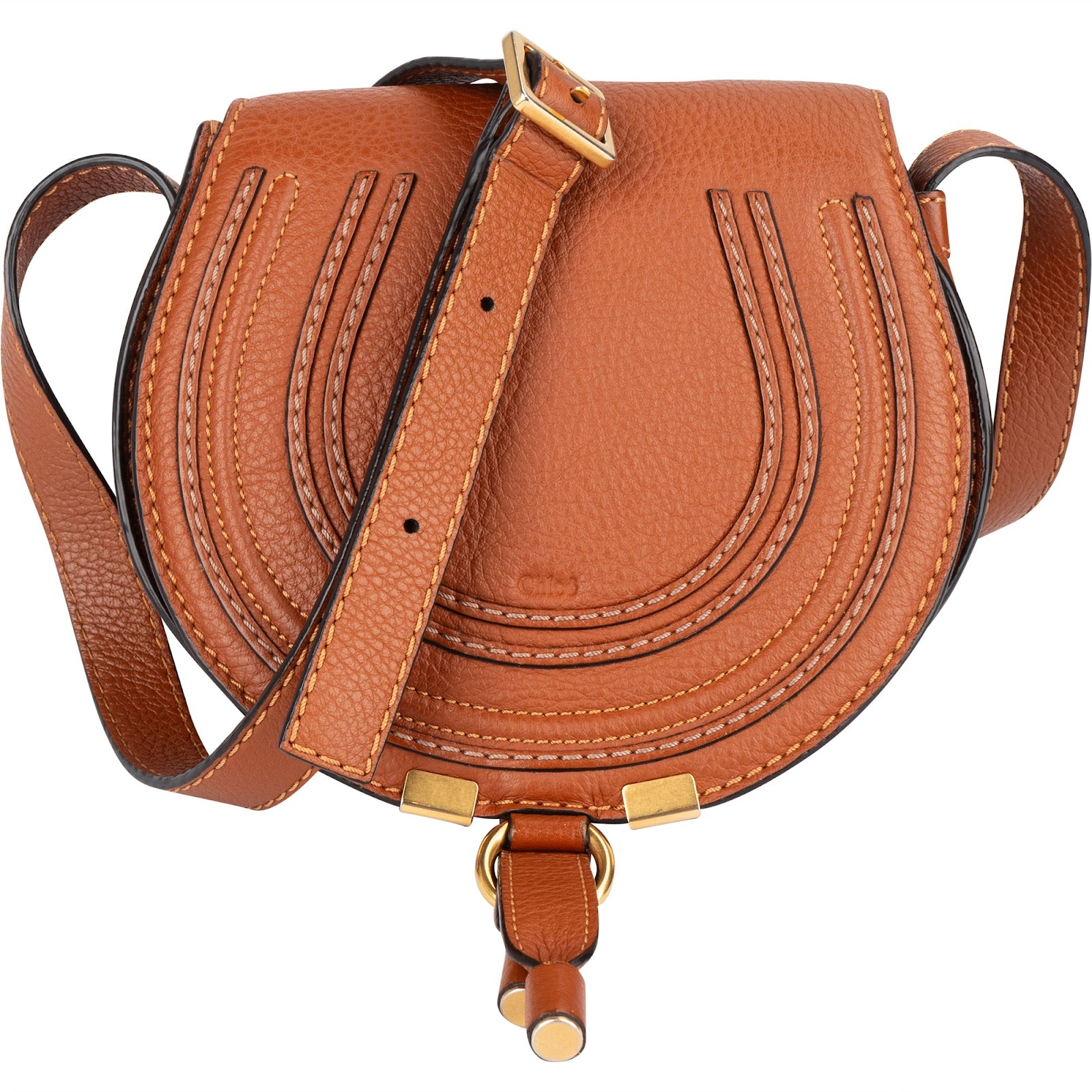 Chloé Grained Calfskin Leather Small Marcie Saddle Crossbody Bag