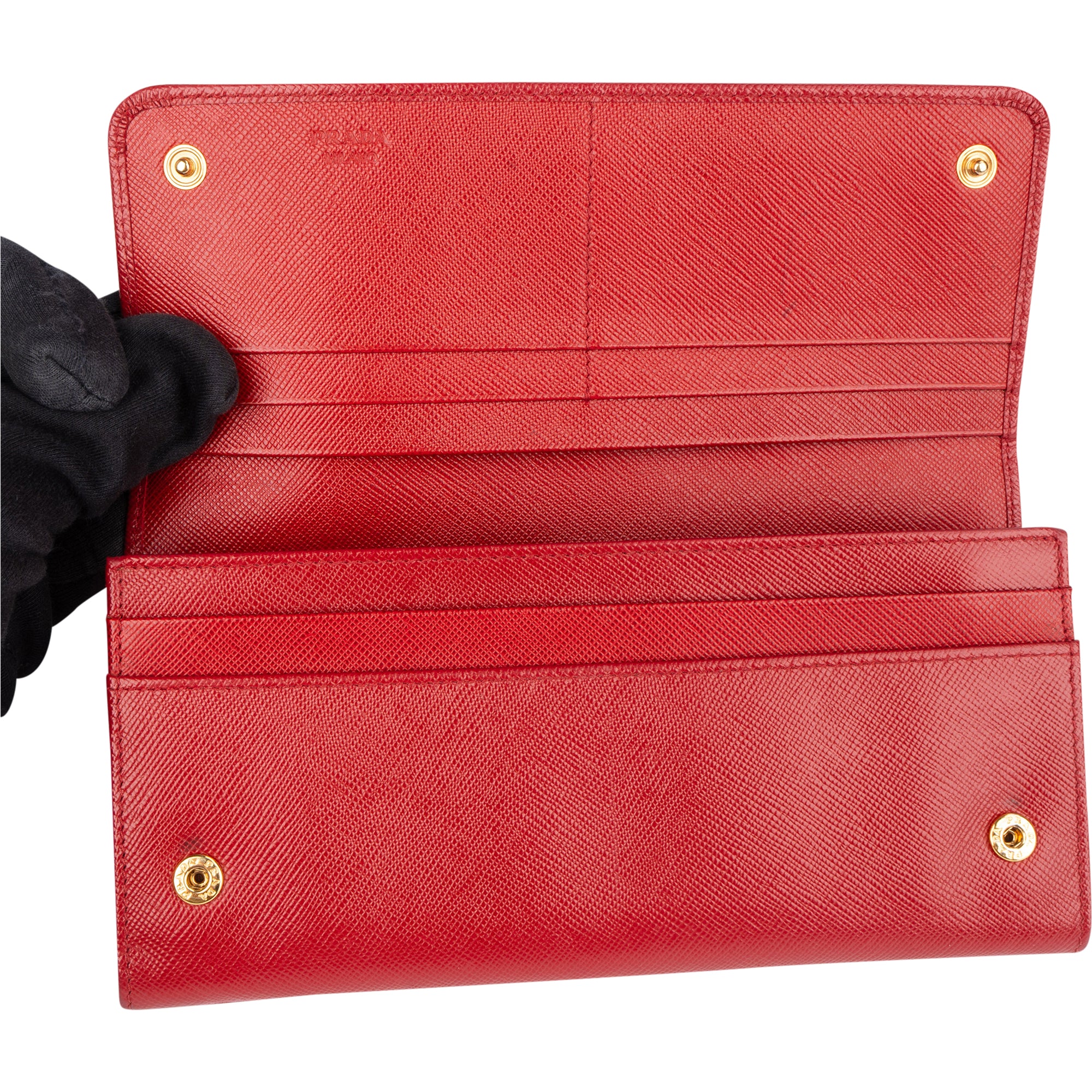 Prada Saffiano Leather Floral Applique Continental Wallet