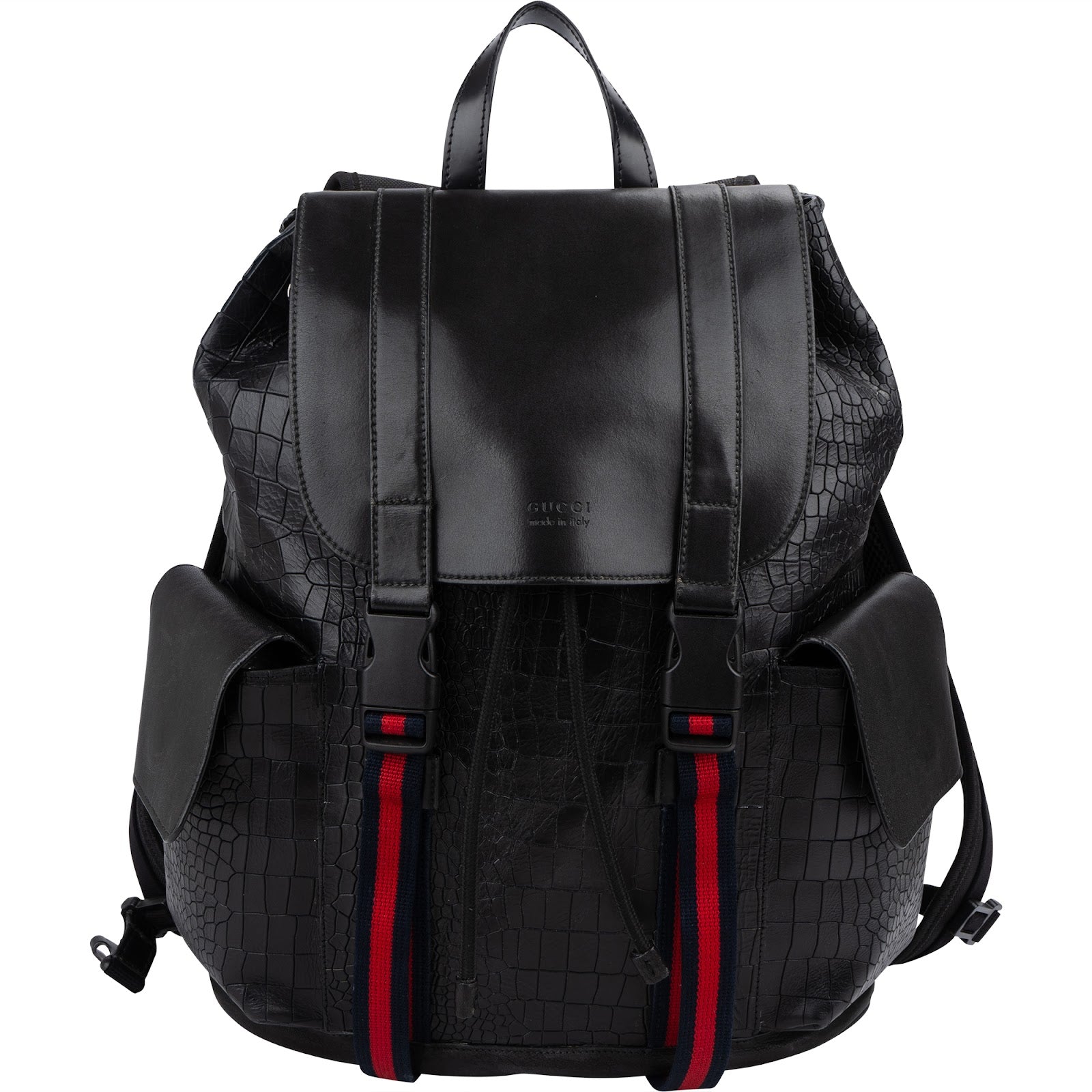 Gucci Crocodile-Embossed Leather Web Stripe Backpack