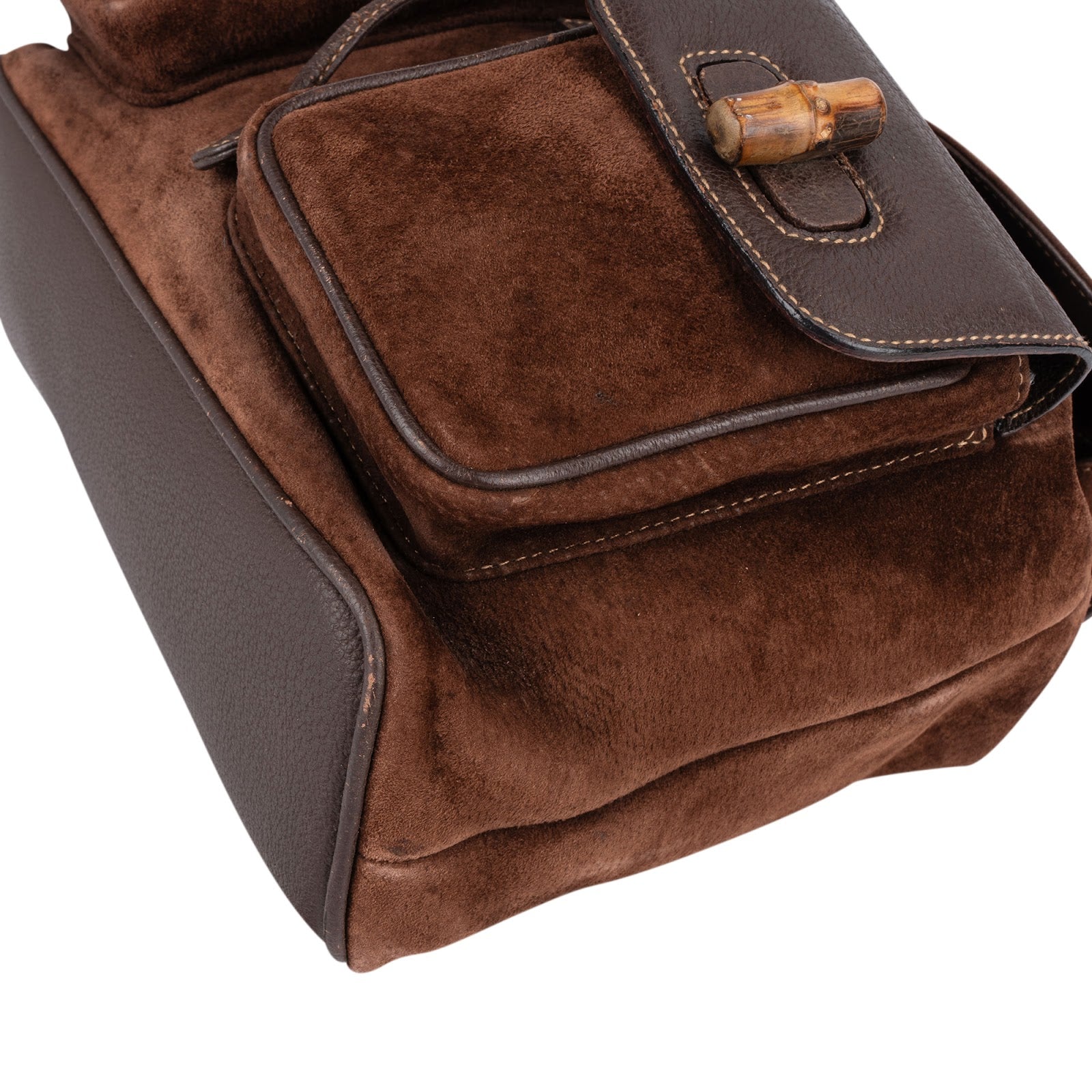 Gucci Suede and Leather Bamboo Backpack