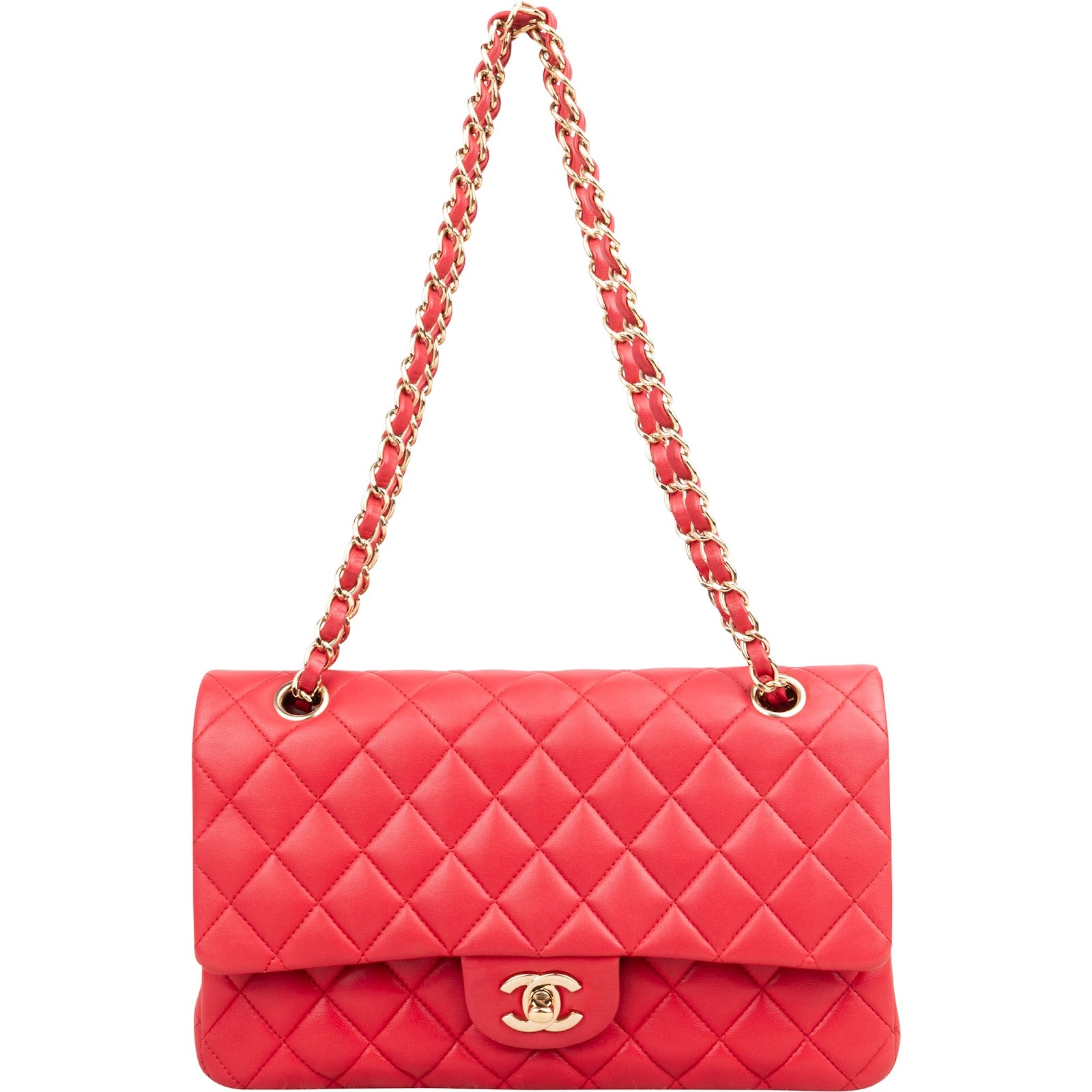 Chanel Quilted Lambskin Medium Double Flap Shoulder Bag Hot Pink
