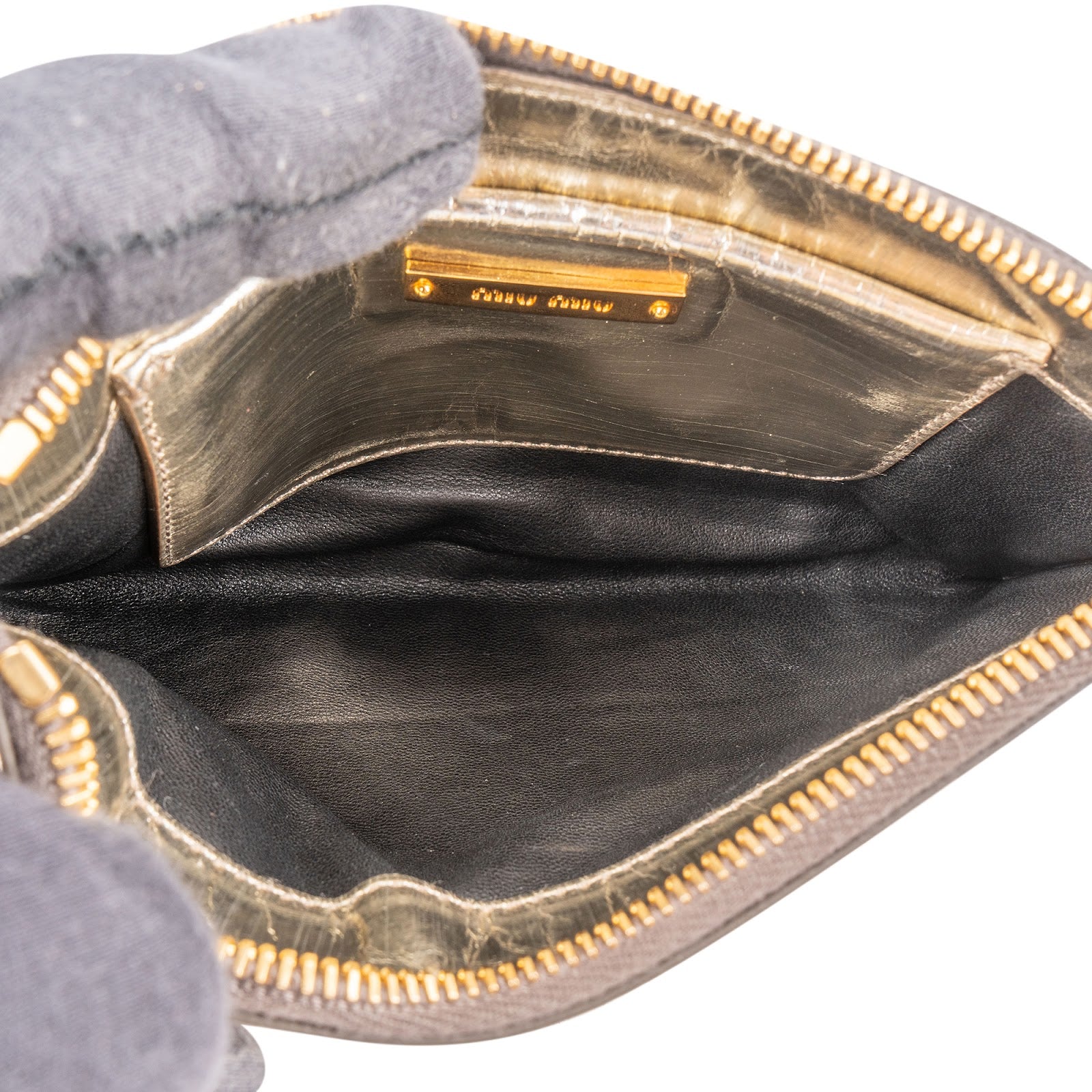 Miu Miu Metallic Leather Emblem Pouch Bag