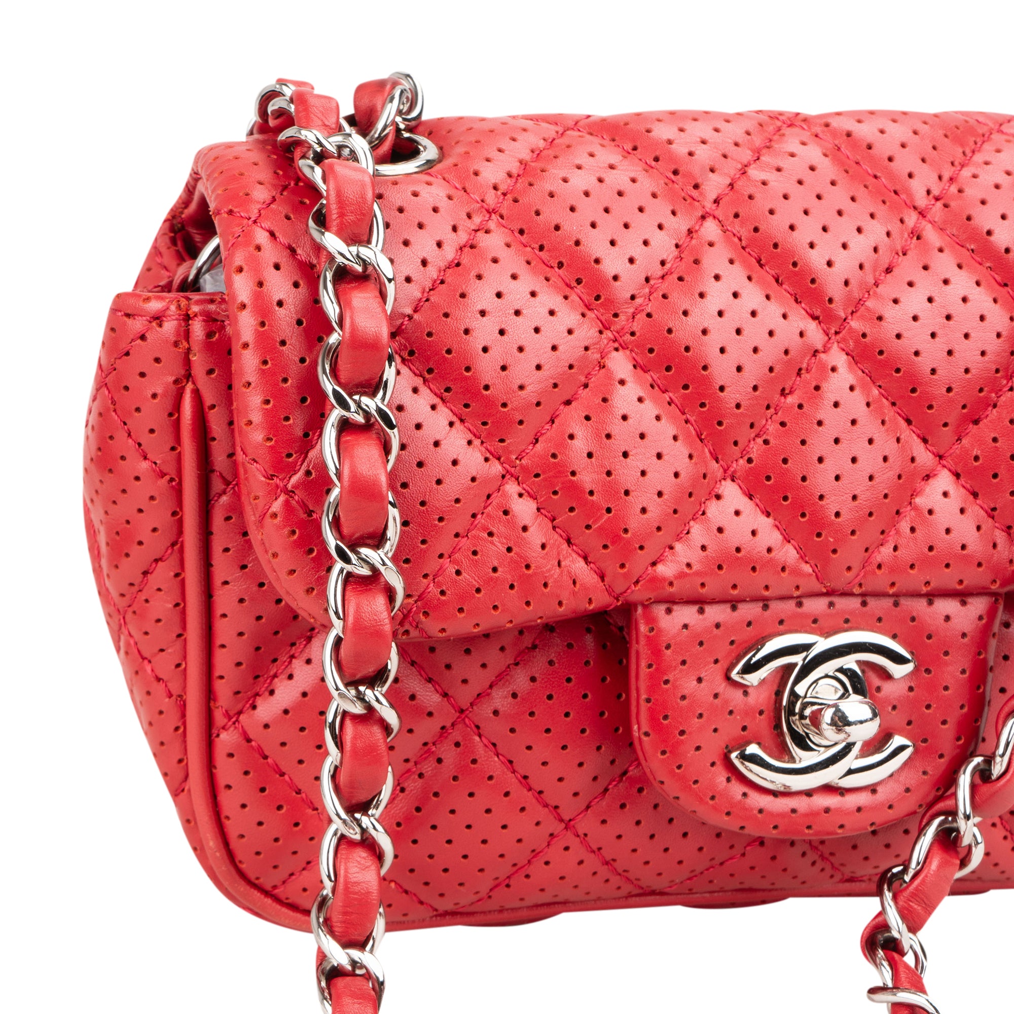 Chanel Quilted Perforated Lambskin Single Flap Crossbody Bag