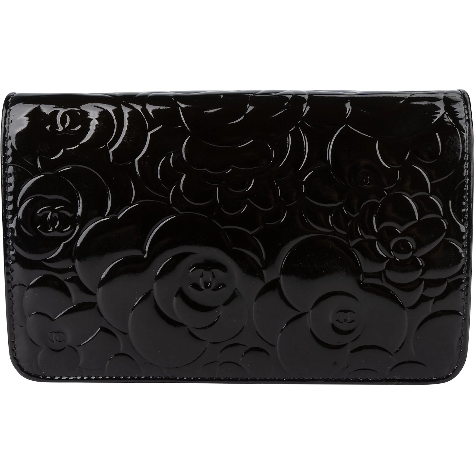 Chanel Patent Embossed Leather Camellia Wallet On Chain Crossbody Bag