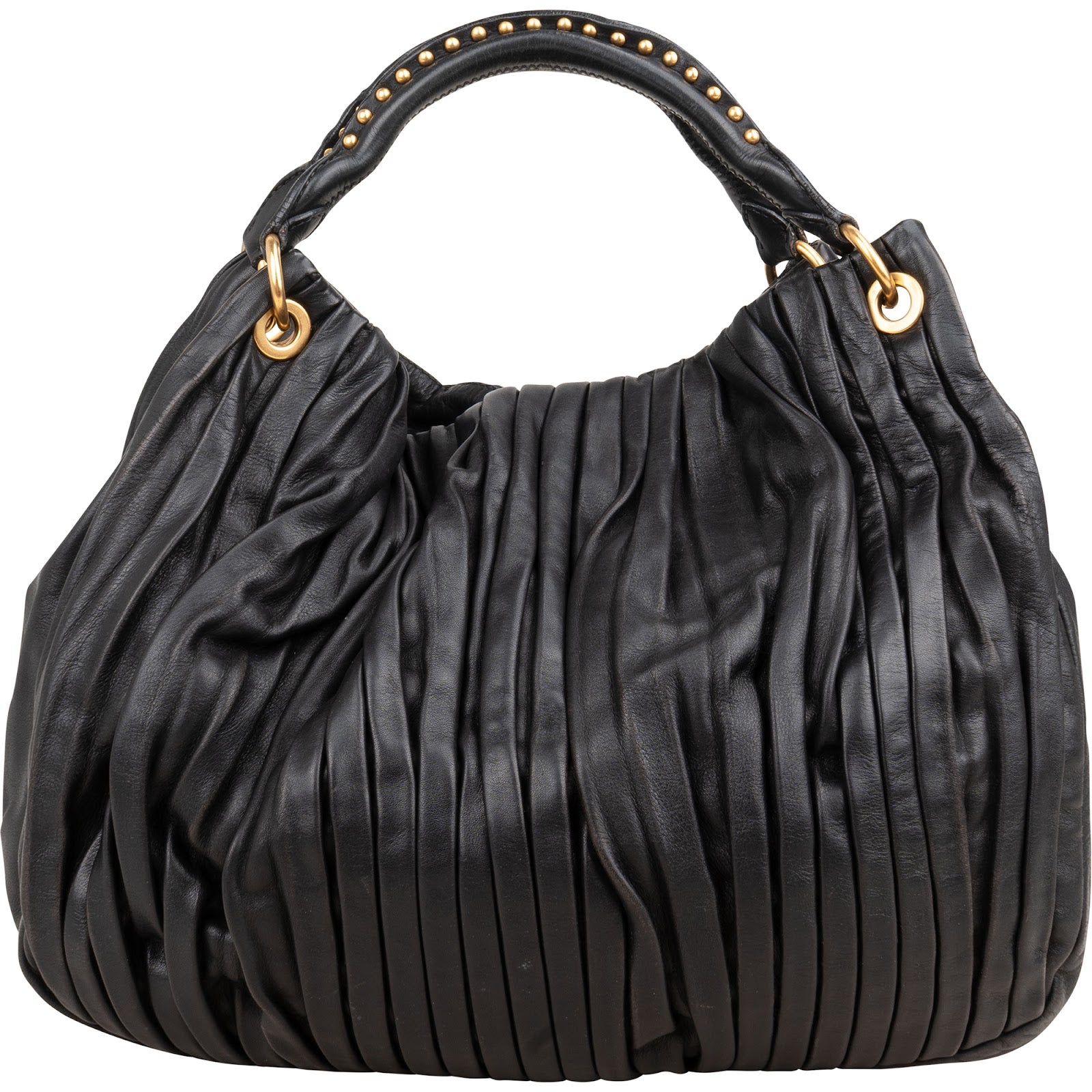 Miu Miu Nappa Leather Studded Hobo Handbag