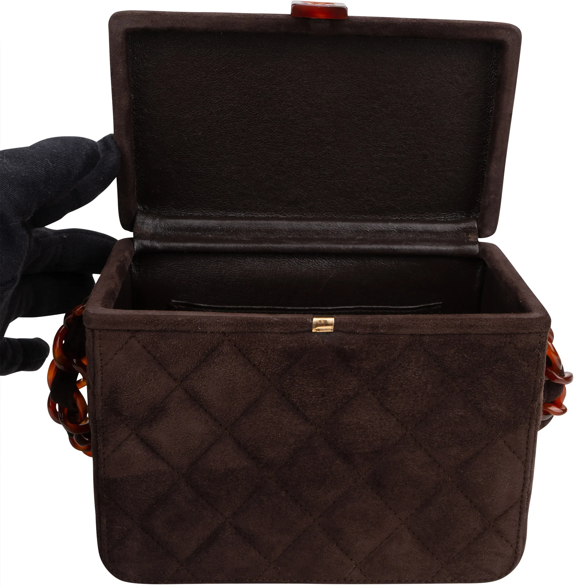 Chanel Quilted Suede Acrylic RARE 90s Vanity Handbag