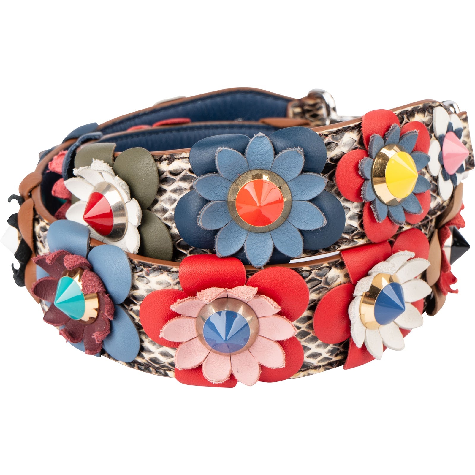 Fendi – Flowerland Multicolor Studs Python You Bag Strap