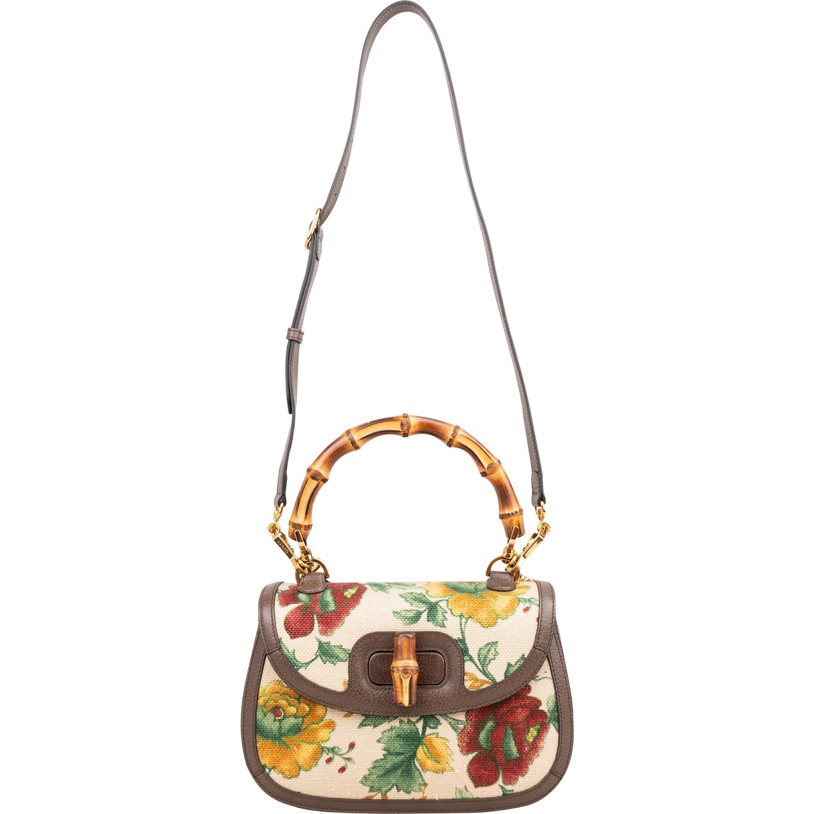 Gucci Floral Jacquard Bamboo 1947 Top Handle Crossbody Bag