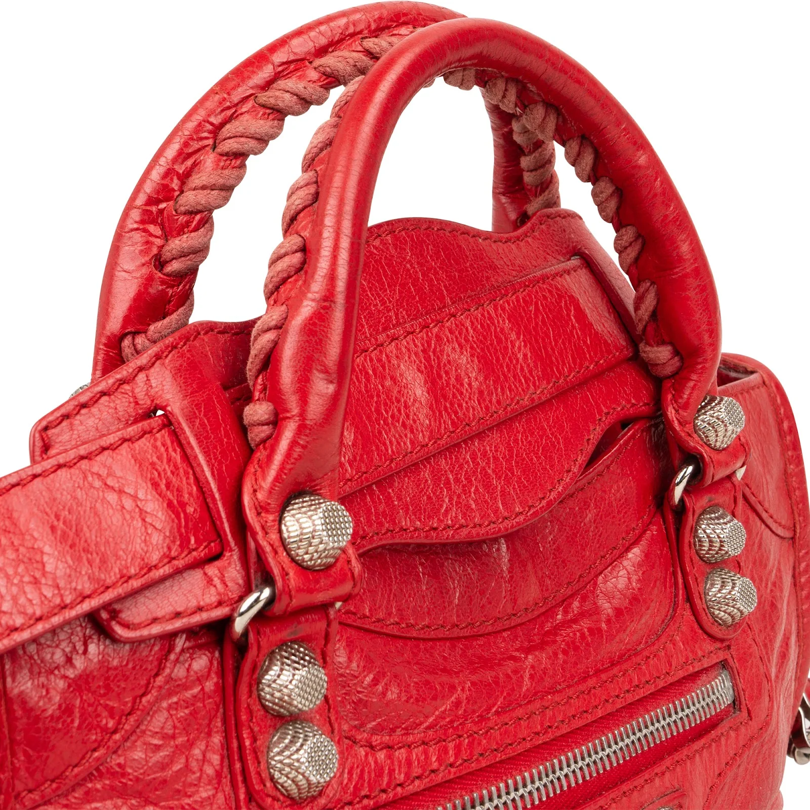 Balenciaga Red Leather Mini City Handbag