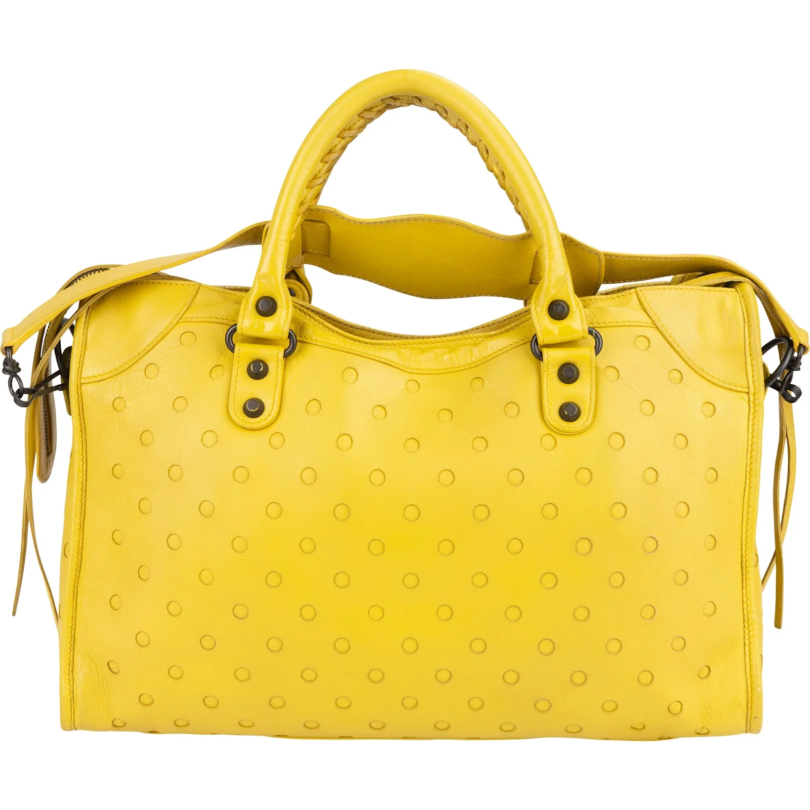 Balenciaga Yellow Perforated Leather City Handbag