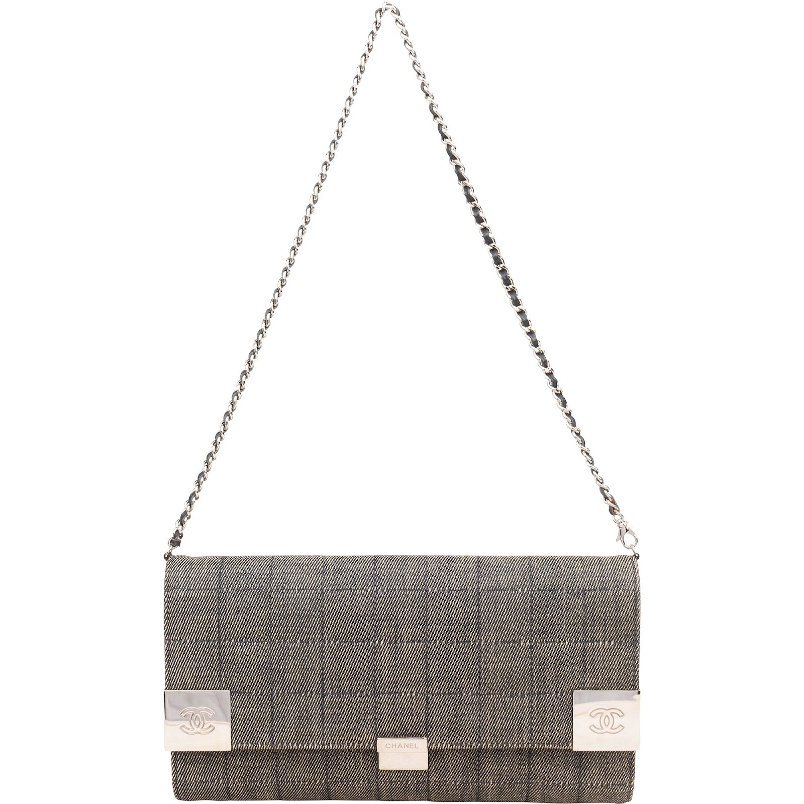 Sac à bandoulière Chanel en denim « Chocolate Bar » à rabat unique
