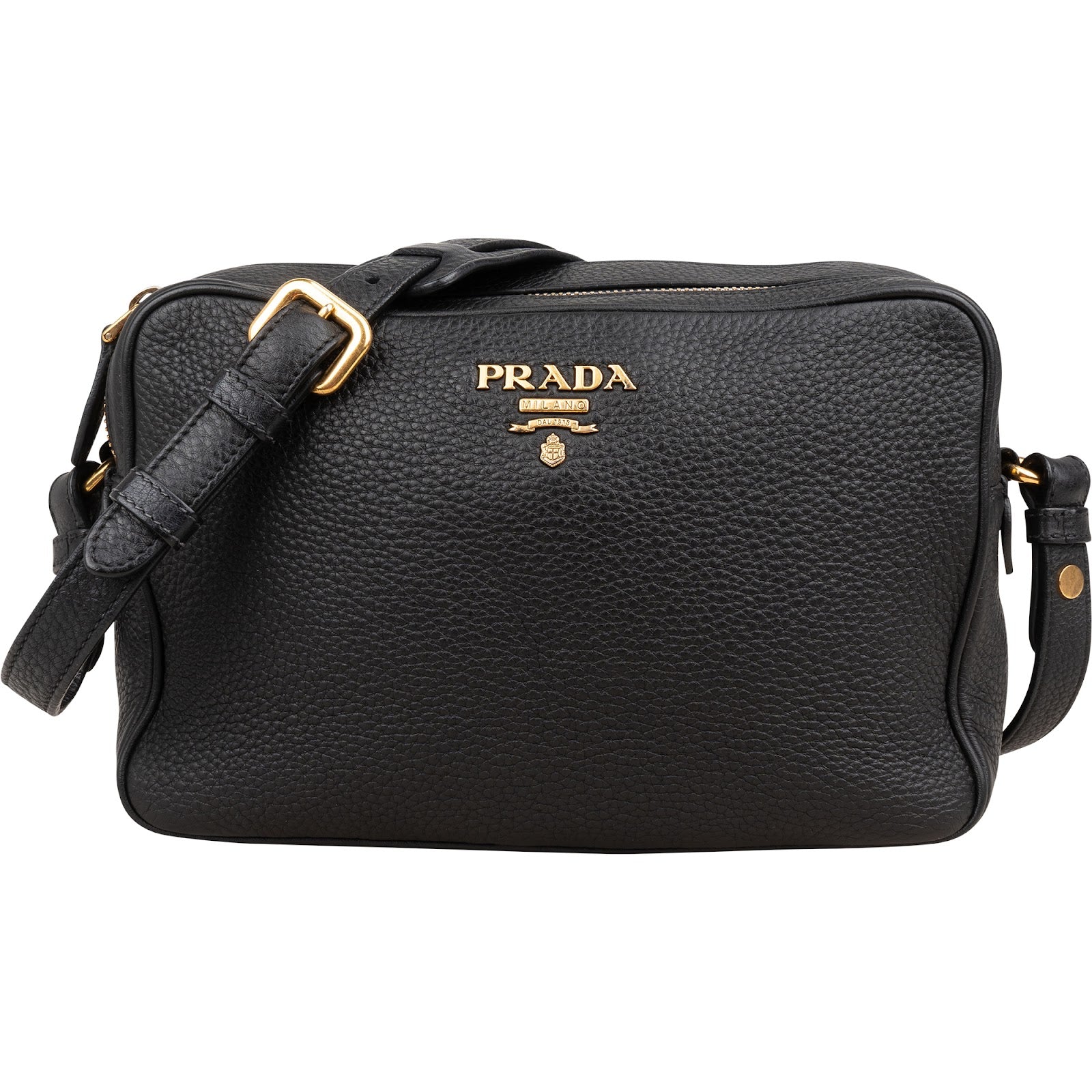 Prada Black Vitello Daino Leather Camera Crossbody Bag 1BH079