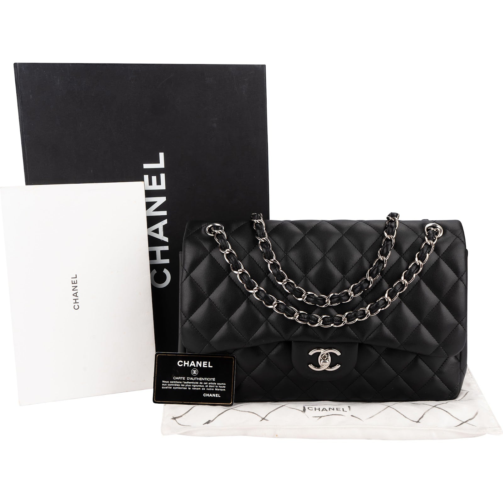 Chanel Quilted Lambskin Palladium Jumbo Double-Flap Crossbody Bag