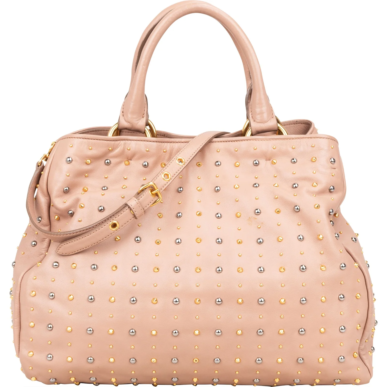 Miu Miu Studded Vitello Lux Tote Handbag