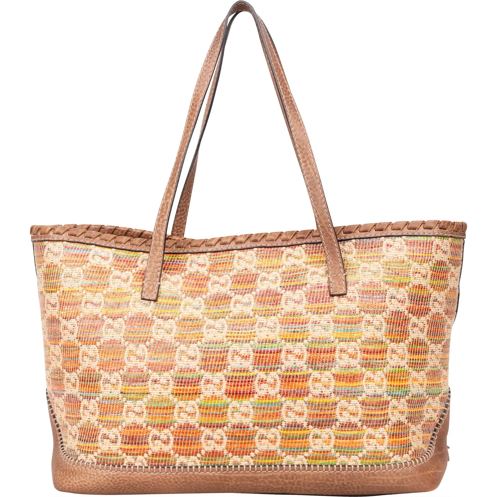 Gucci Monogram Multicolor Raffia and Leather GG Bamboo Tassel Tote Shoulder Bag