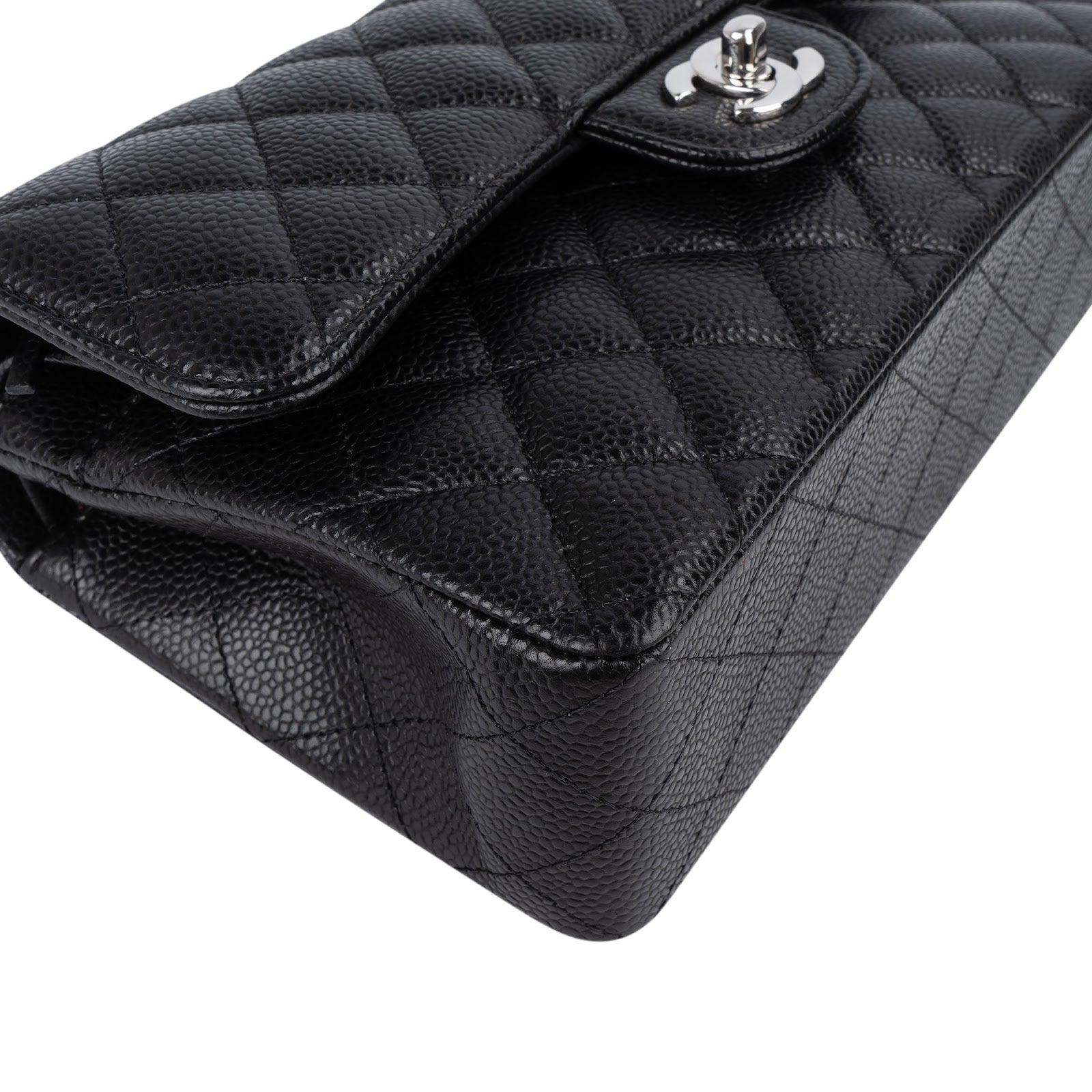 Chanel Quilted Caviar Leather Palladium Small Double Flap Shoulder Bag