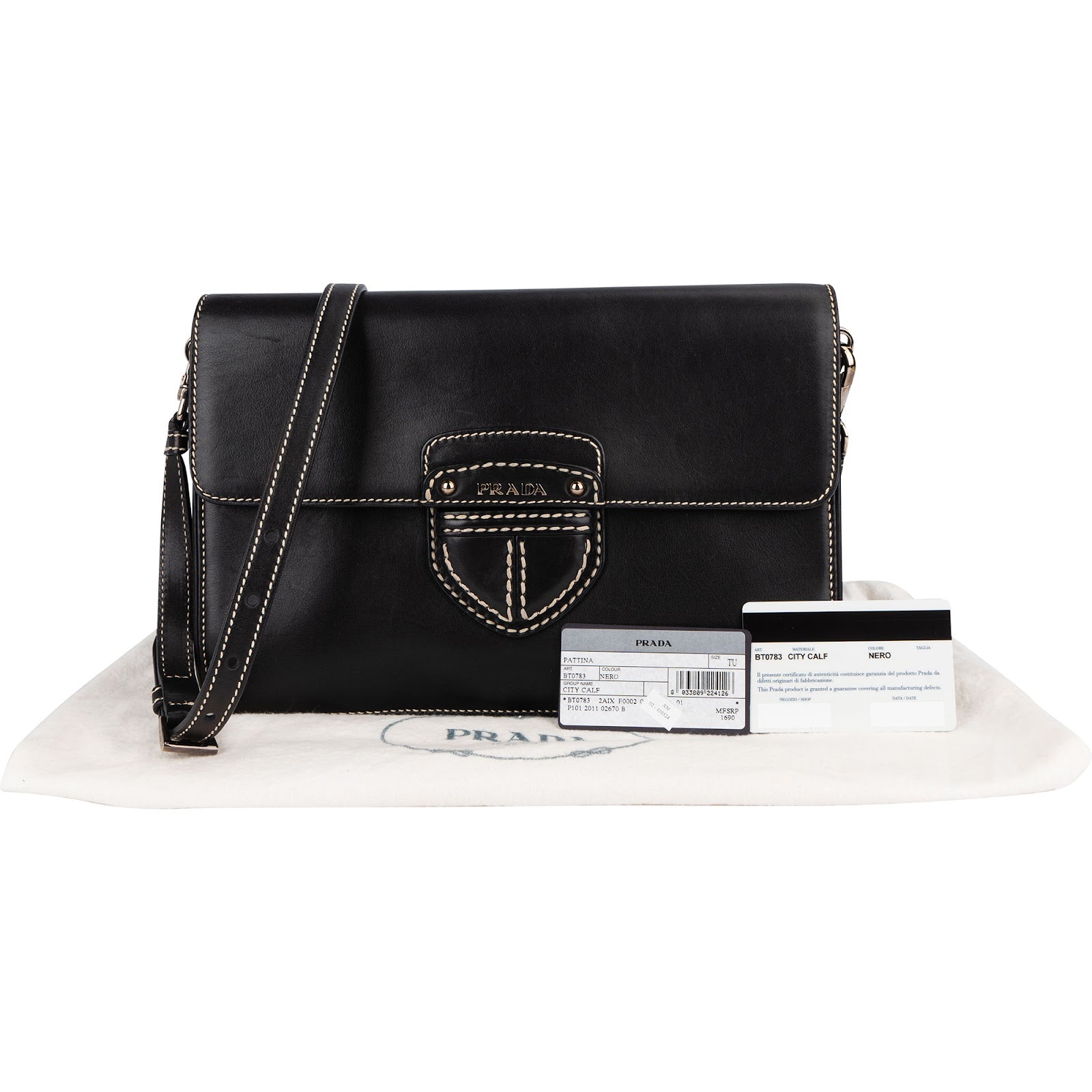Prada Leather Contrast Stitch Flap Crossbody Bag