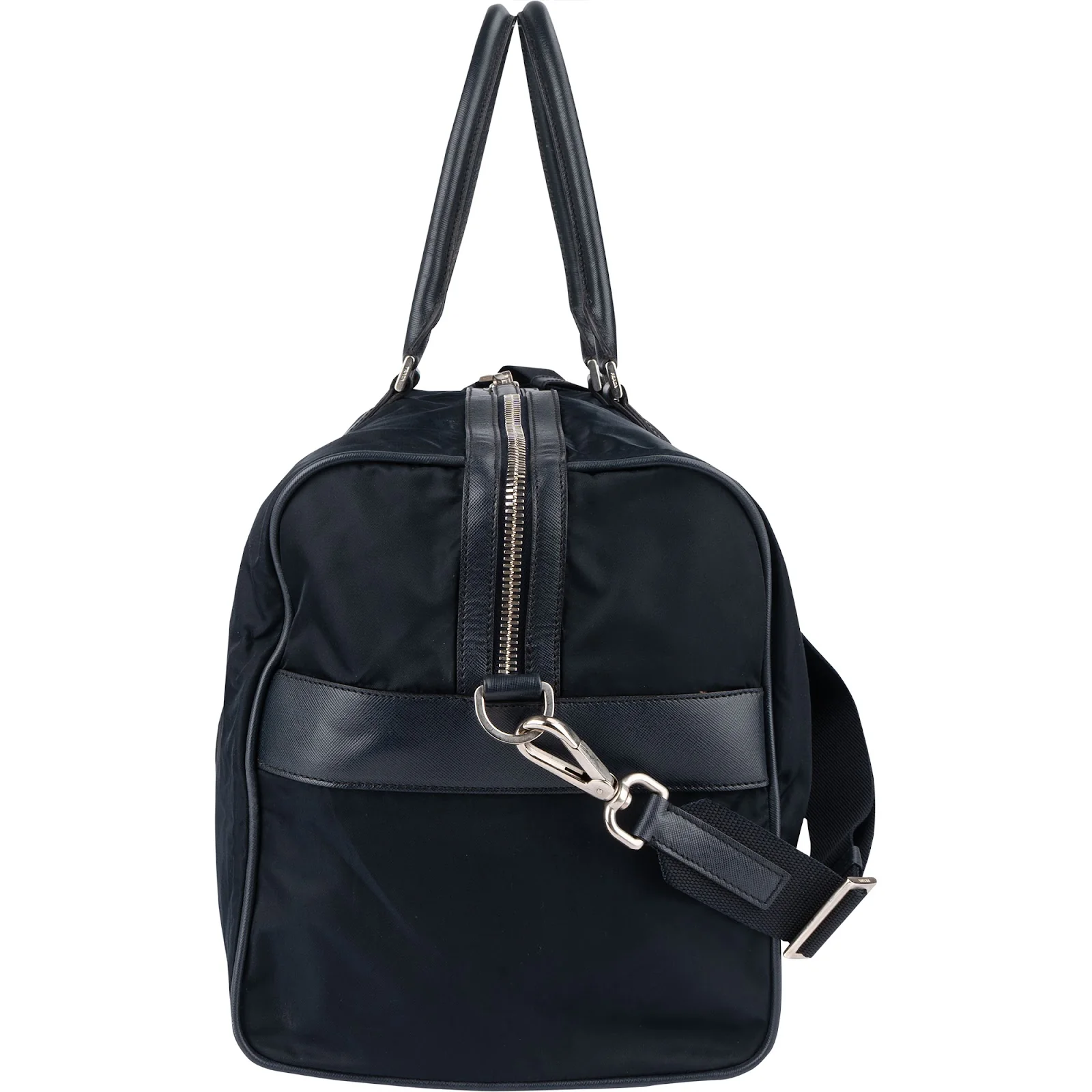 Prada Black Nylon Saffiano Leather Triangle Duffle Bag 55