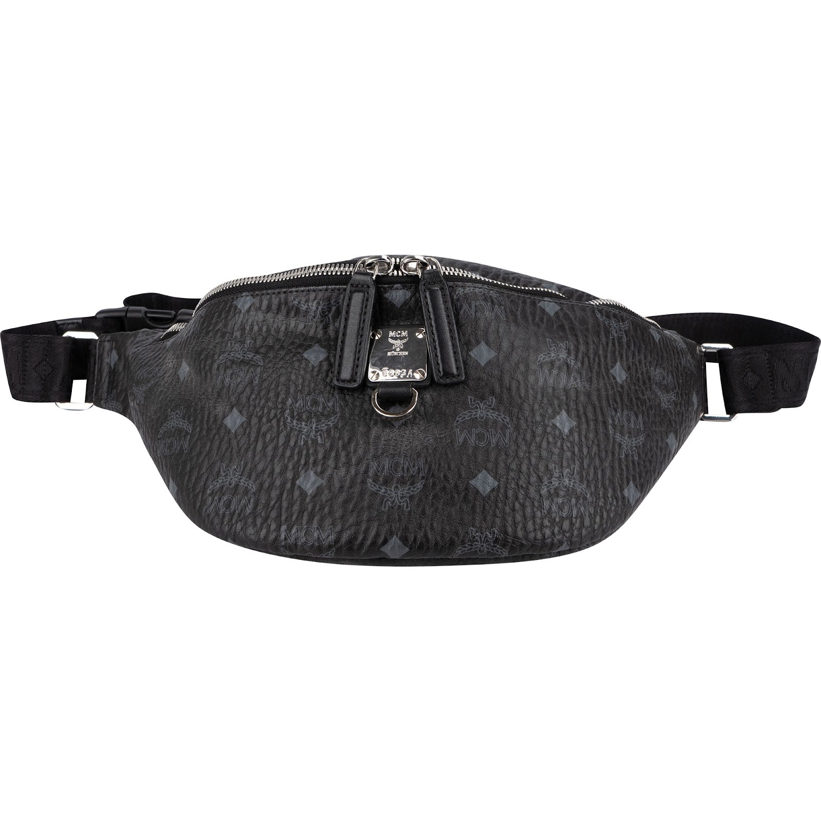 MCM zwarte leren Visetos Stark-riem crossbodytas
