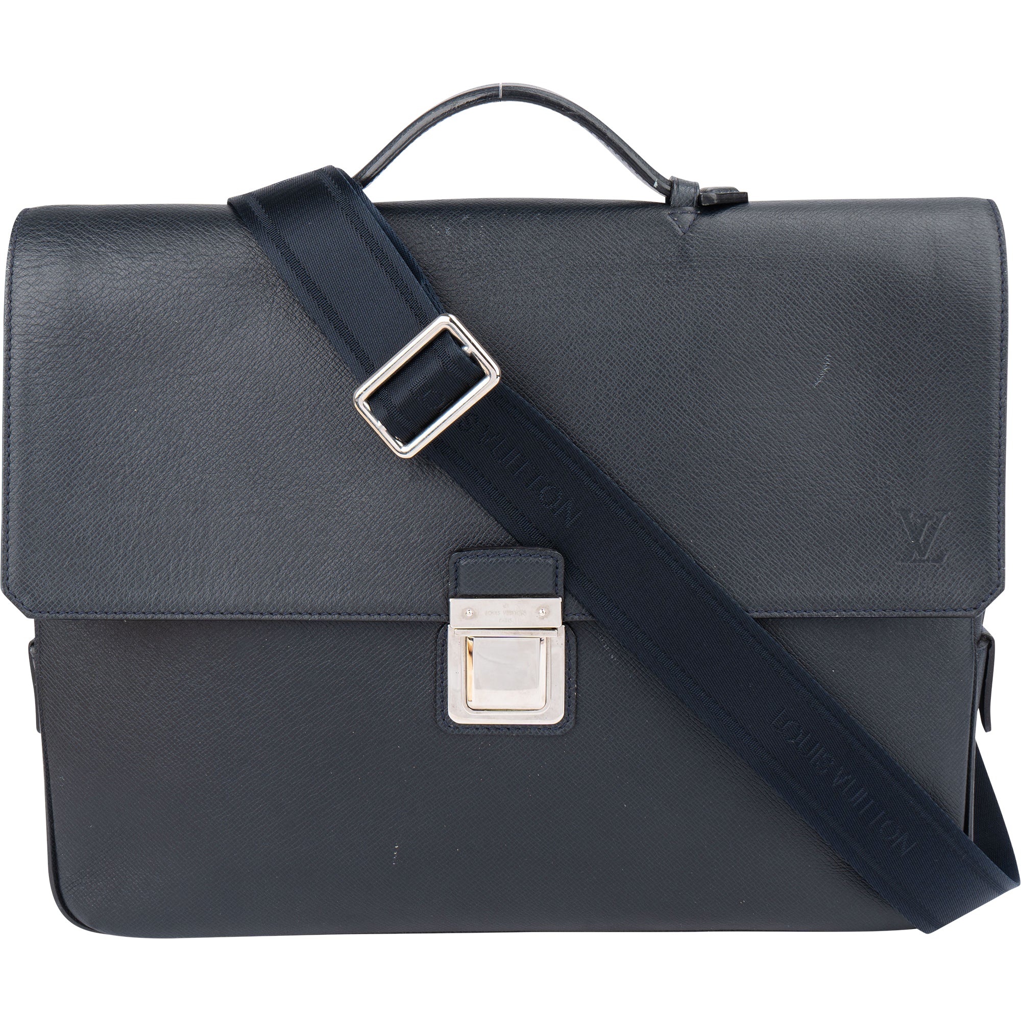 Louis Vuitton Bleu Taiga Leather Vassili PM Business Tasche