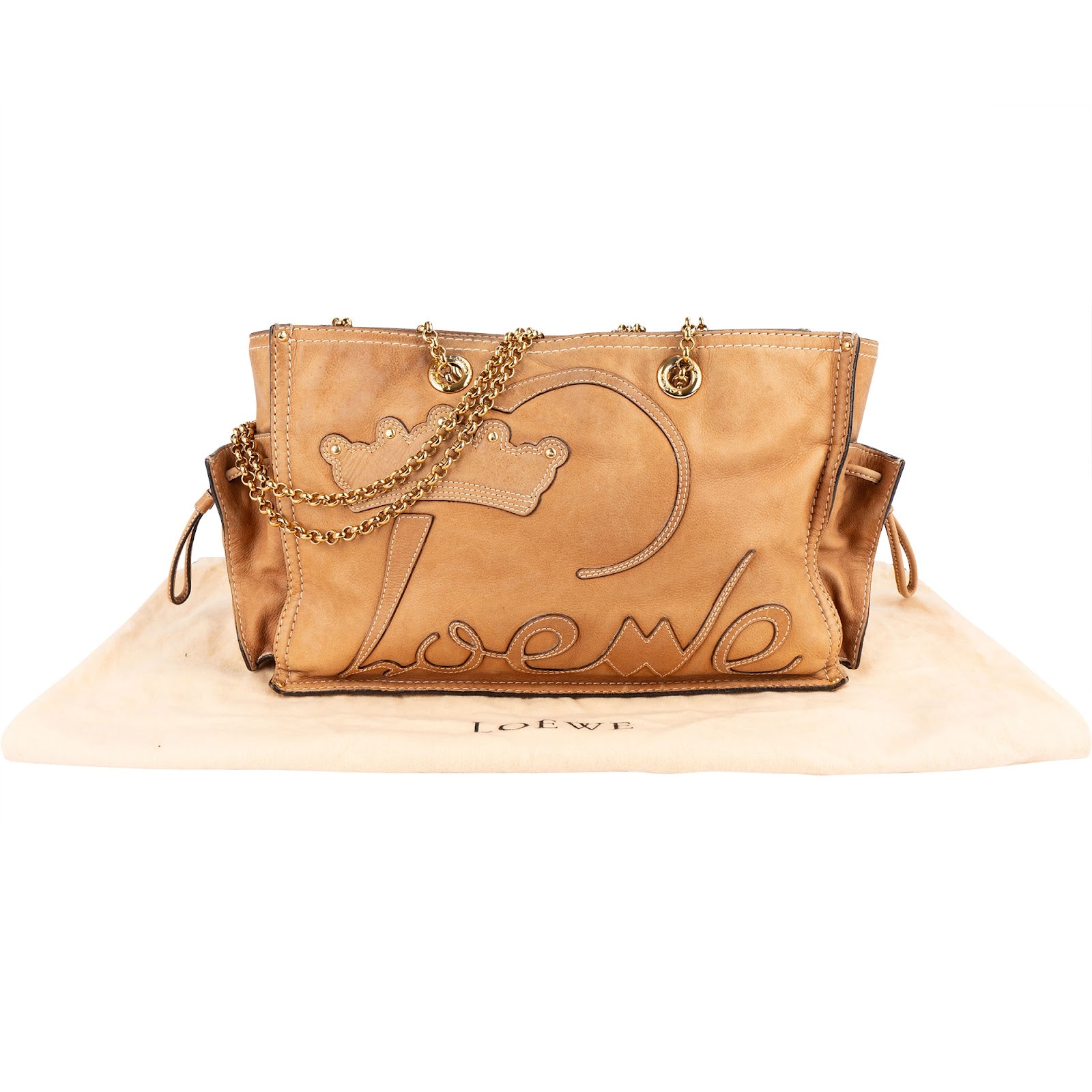 Skórzana torba Loewe Leather Crowns Tote z łańcuszkiem do noszenia na ramię