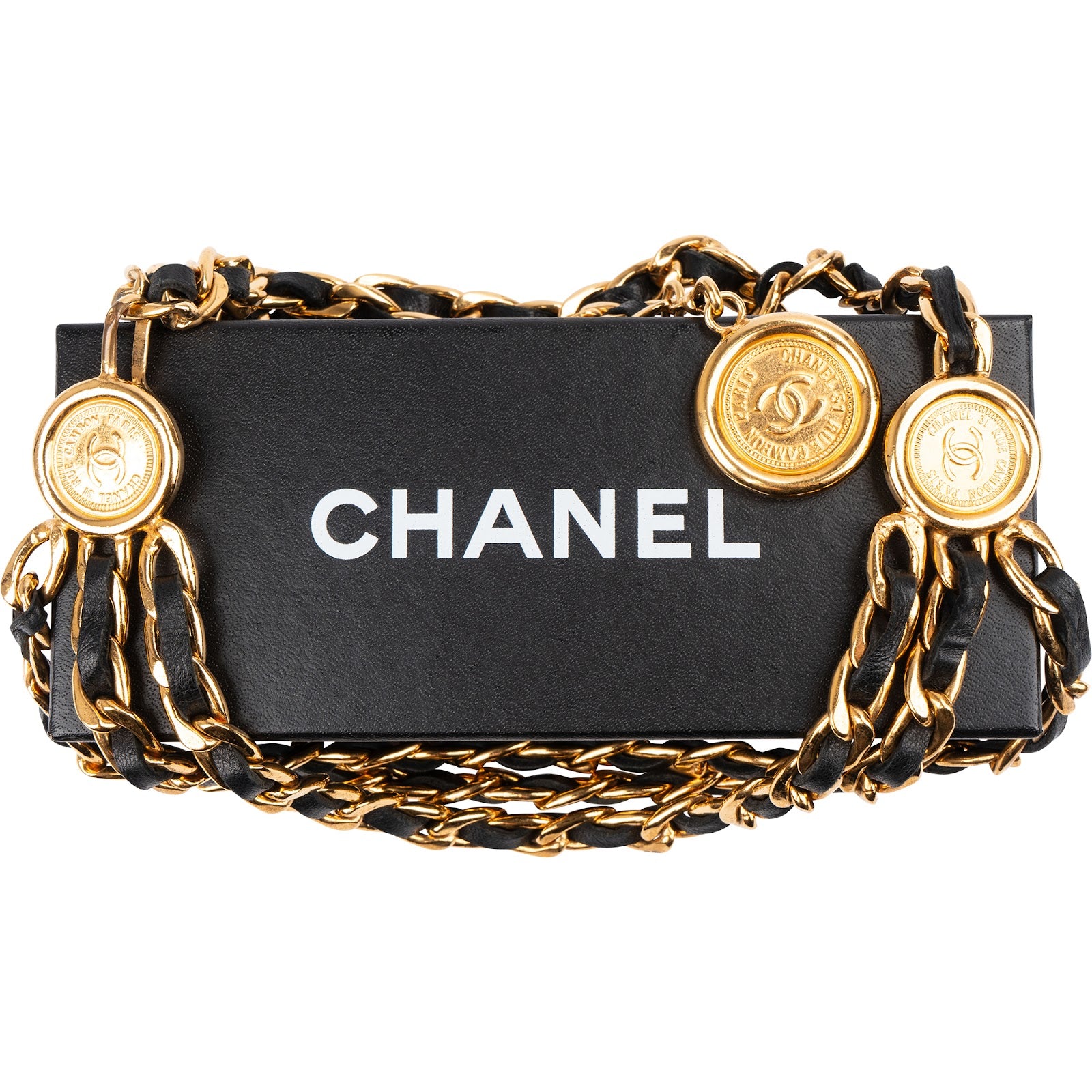 Chanel – Golden Coins Leather Vintage Medallion Bauchkette