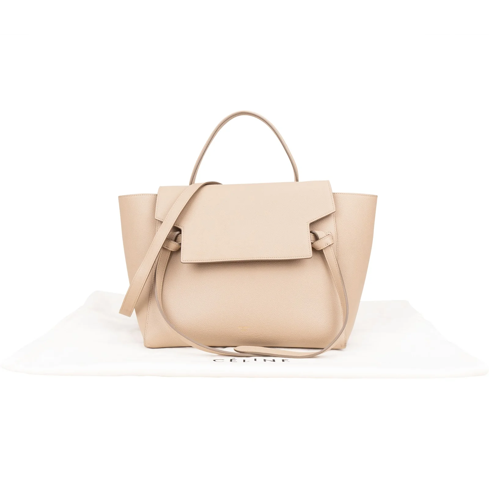 Celine Beige Leather Grained Calfskin Belt Handbag