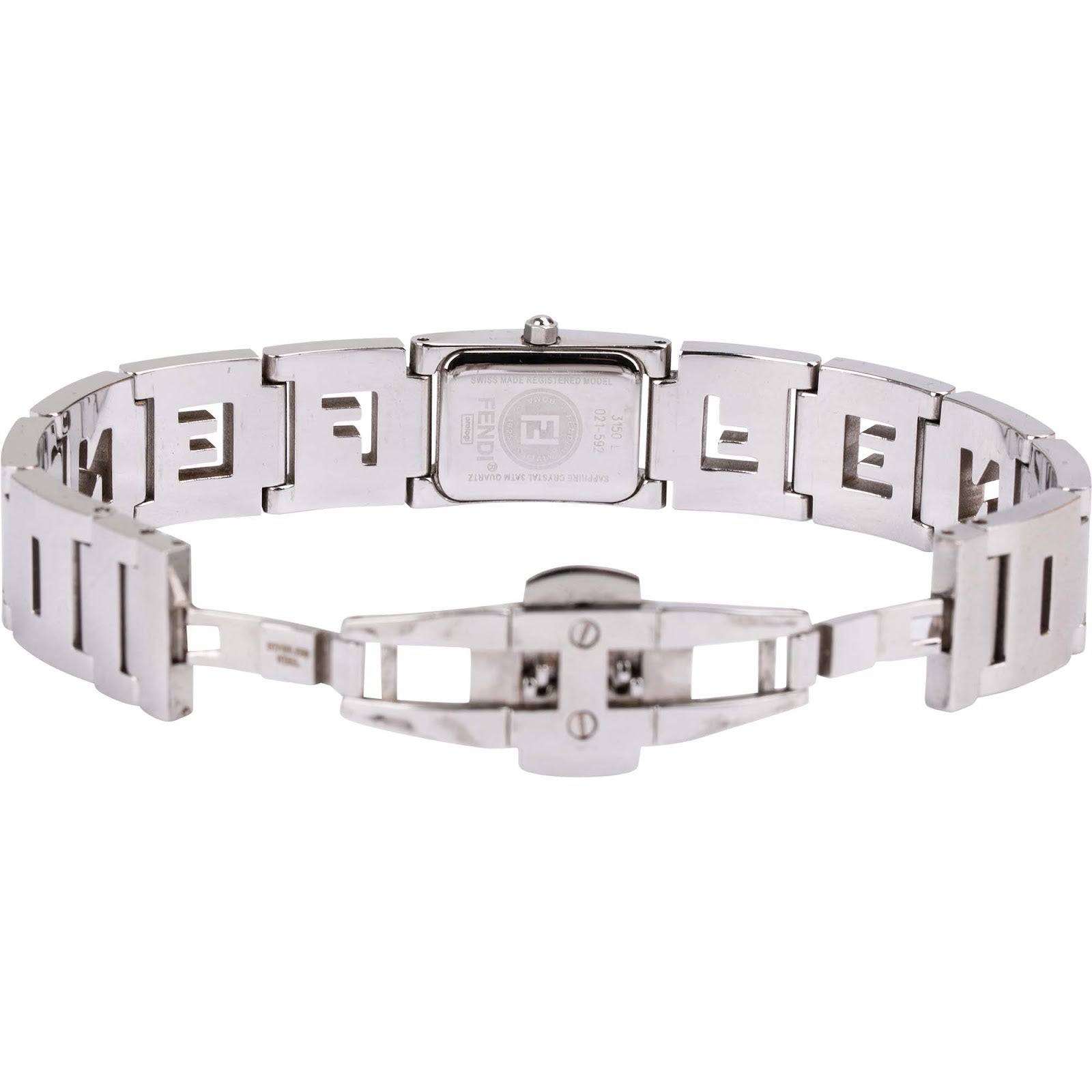 Fendi Silver Tone Emblem Bracelet 3150L Damenuhr
