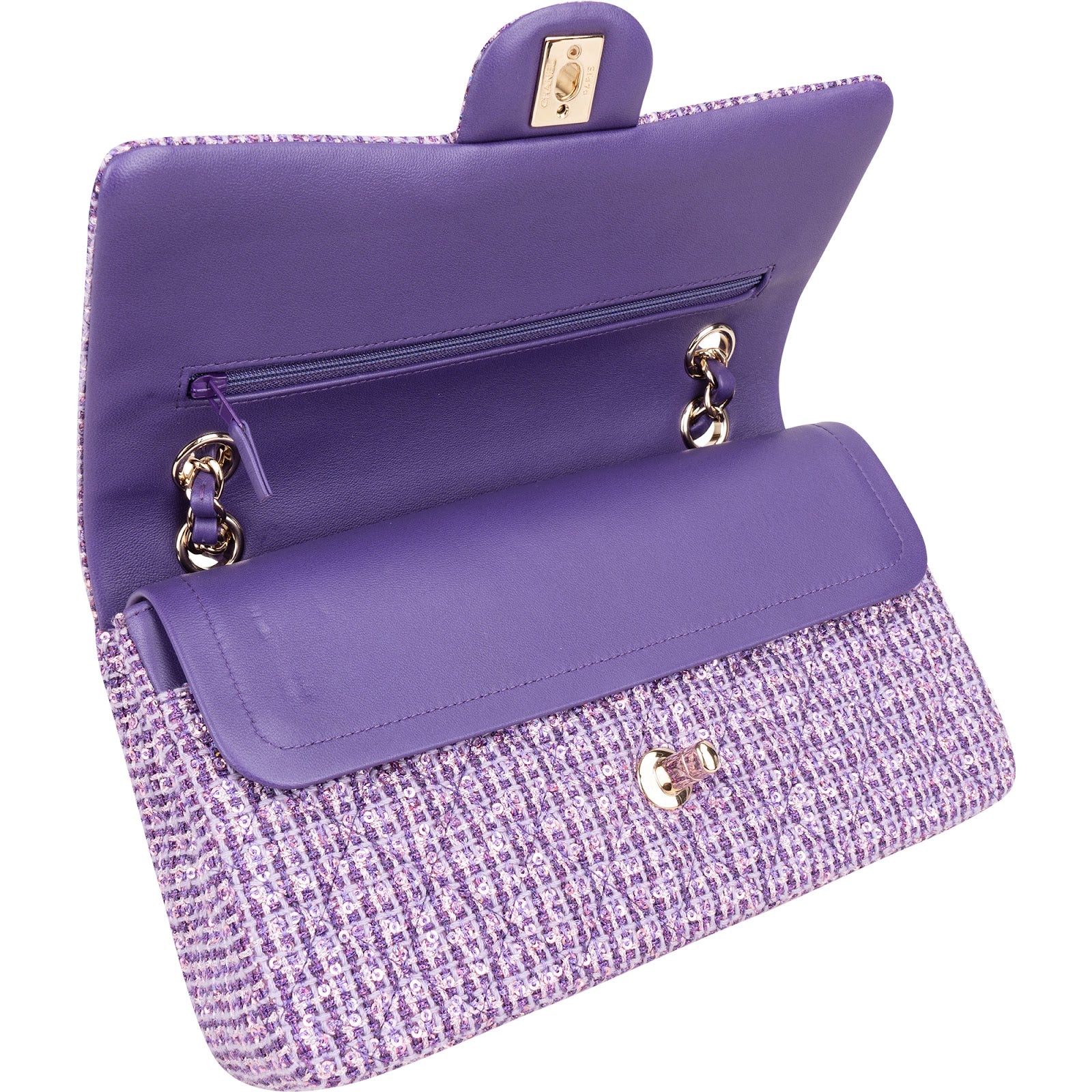 Chanel Quilted Sequin Tweed Medium Double Flap Shoulder Bag