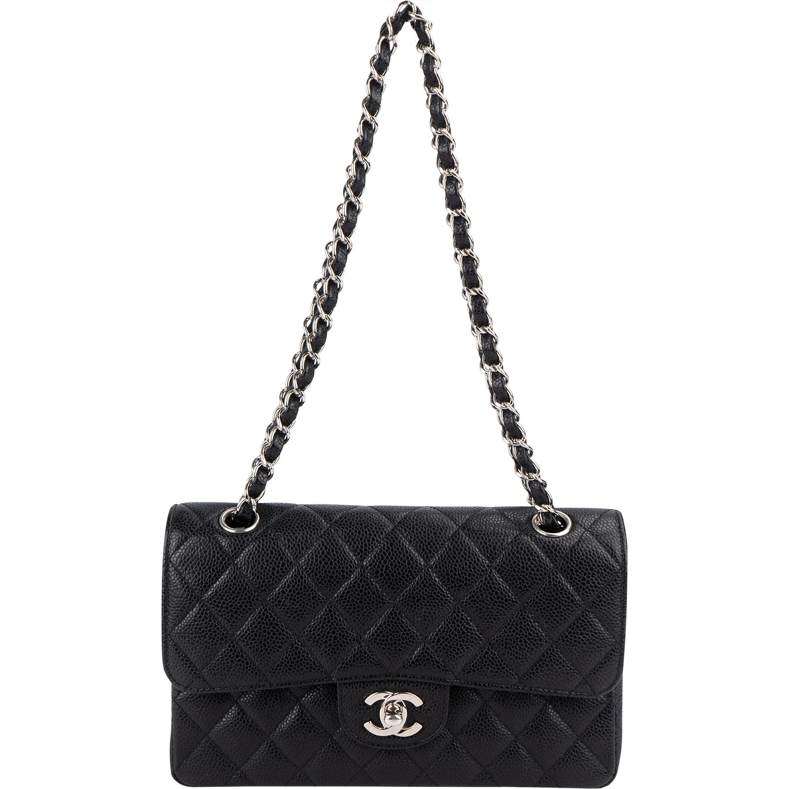 Chanel Quilted Caviar Leather Small Double Flap Shoulder Bag