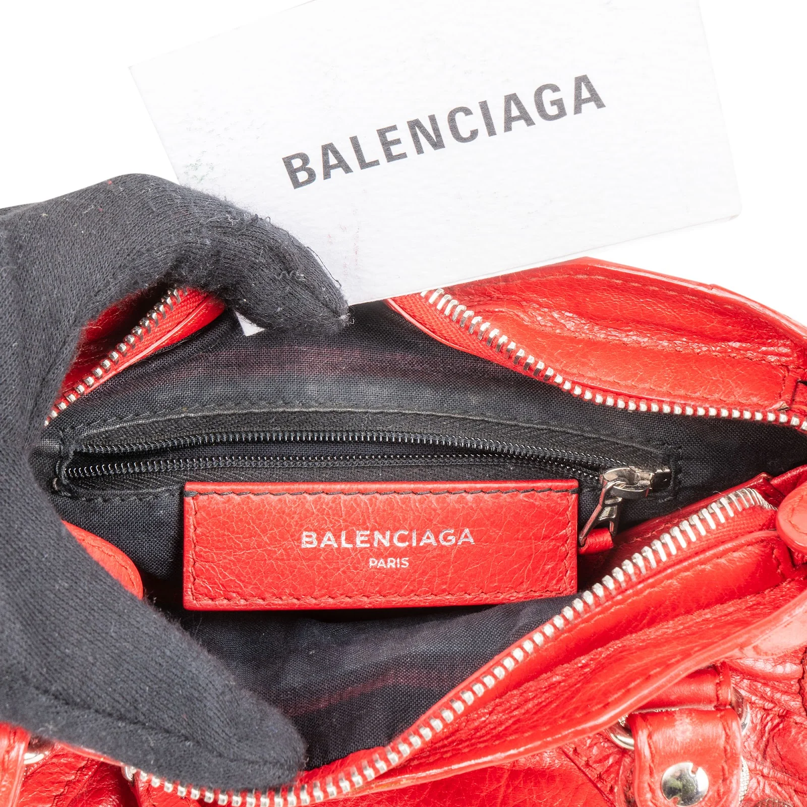 Balenciaga Red Leather Mini City Handbag