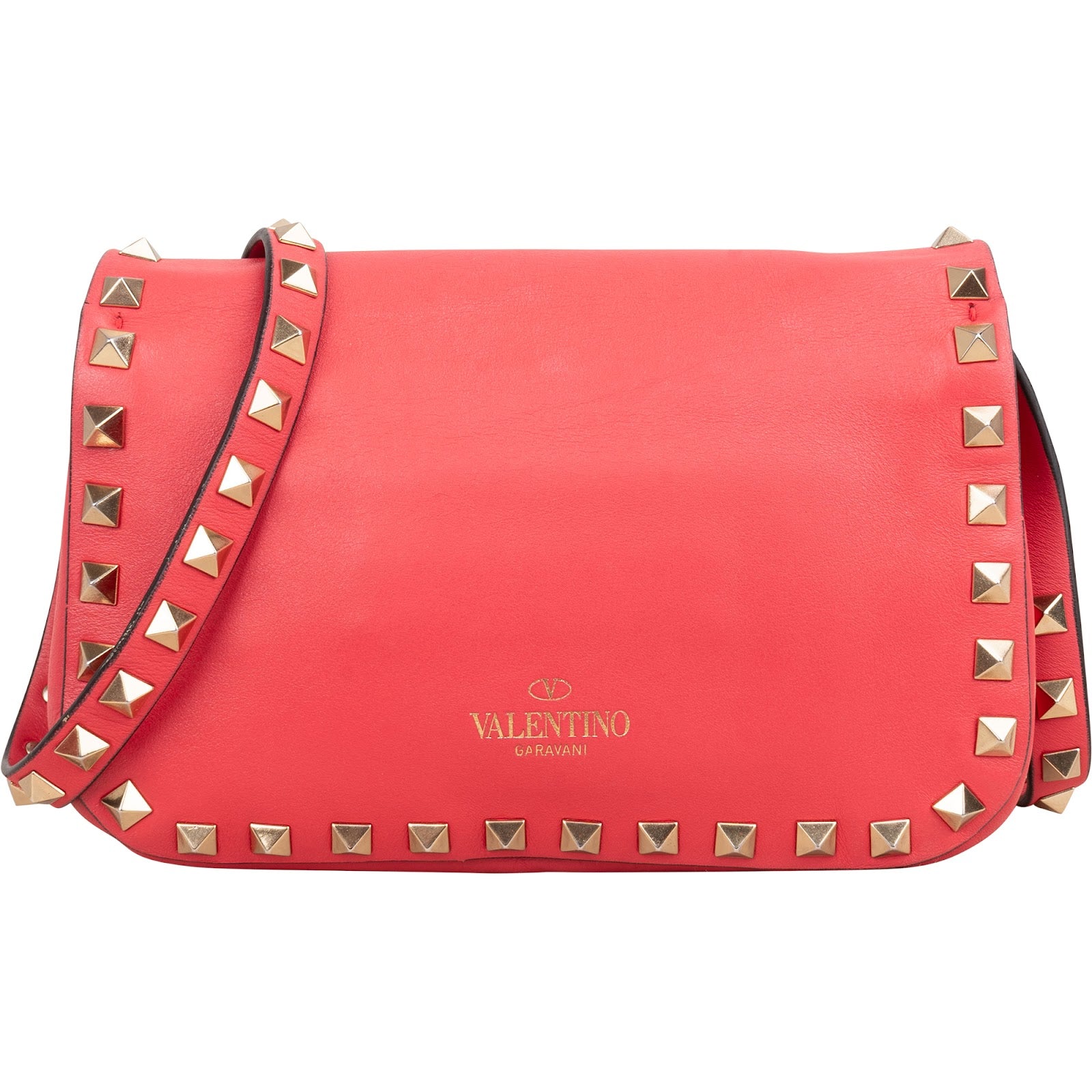 Valentino Garavani Pink Leather Rockstud Flap Crossbody Bag