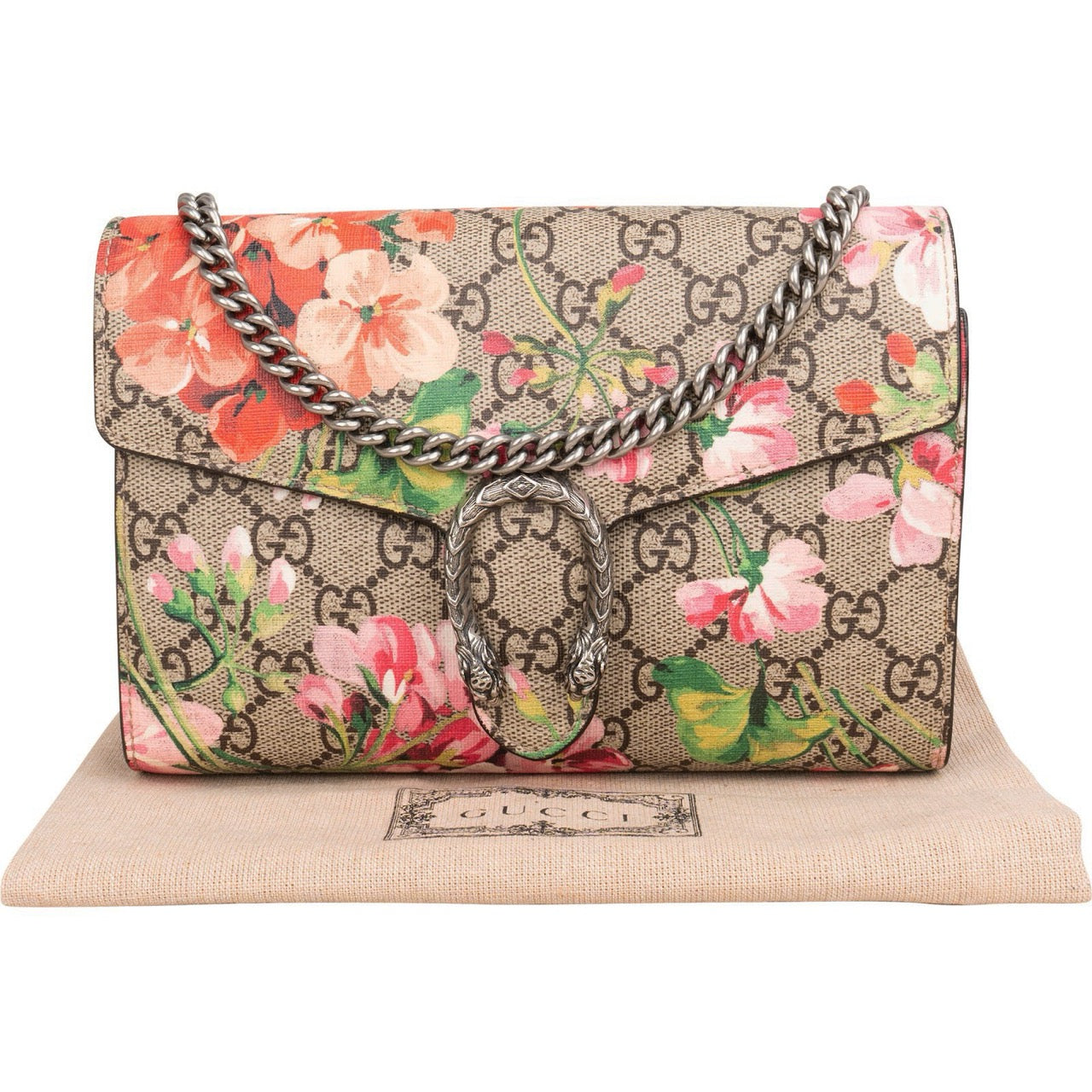Gucci Monogram GG Supreme Blooms Dionysus Wallet On Chain